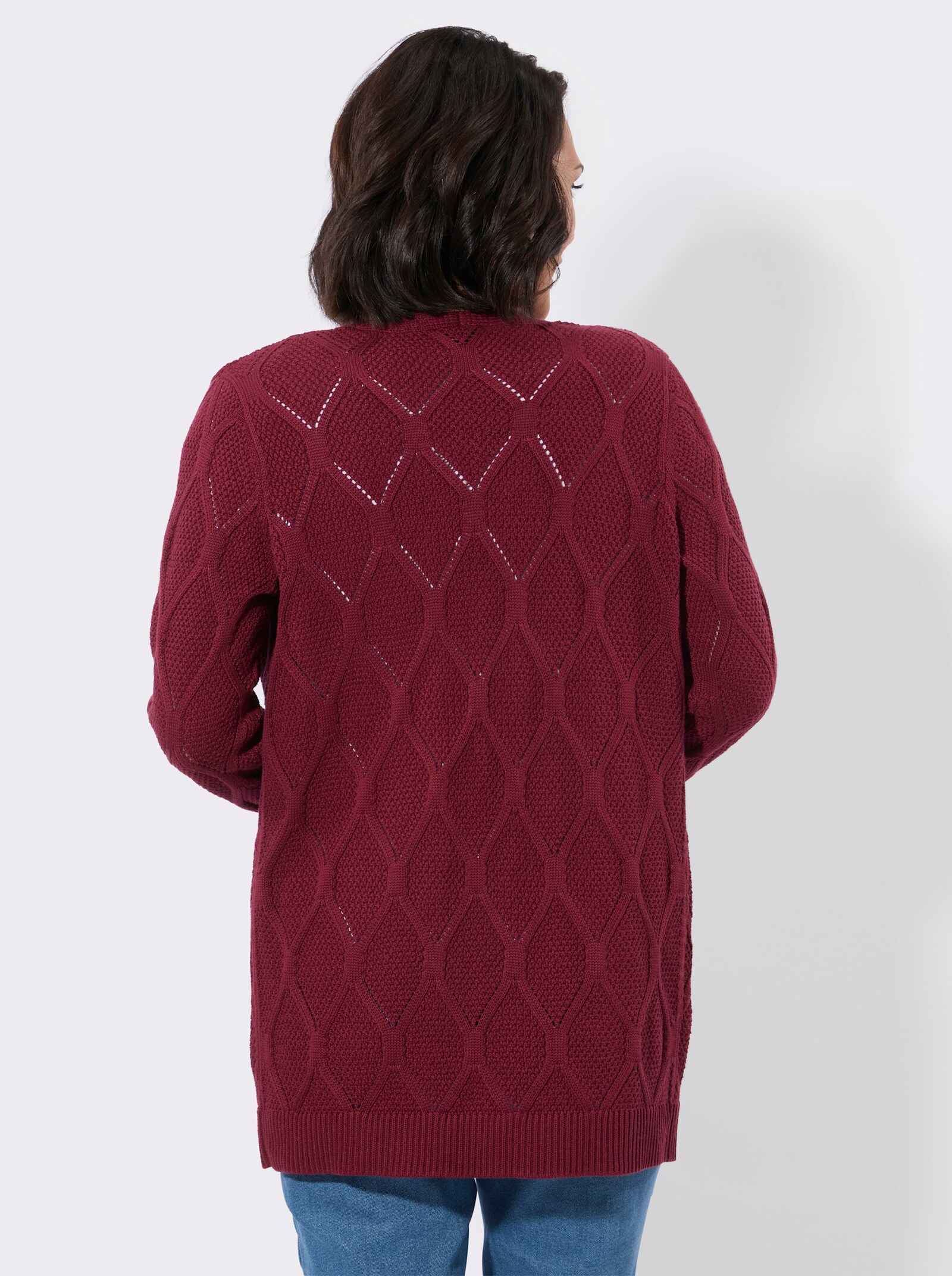 Longstrickjacke mit kontrastfarbigen Details - dunkelrot