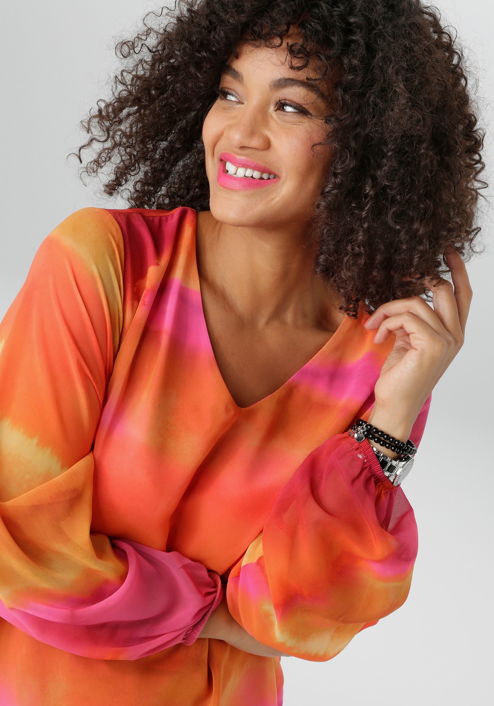 Aniston PLUS Schlupfbluse - pink-orange-gelb