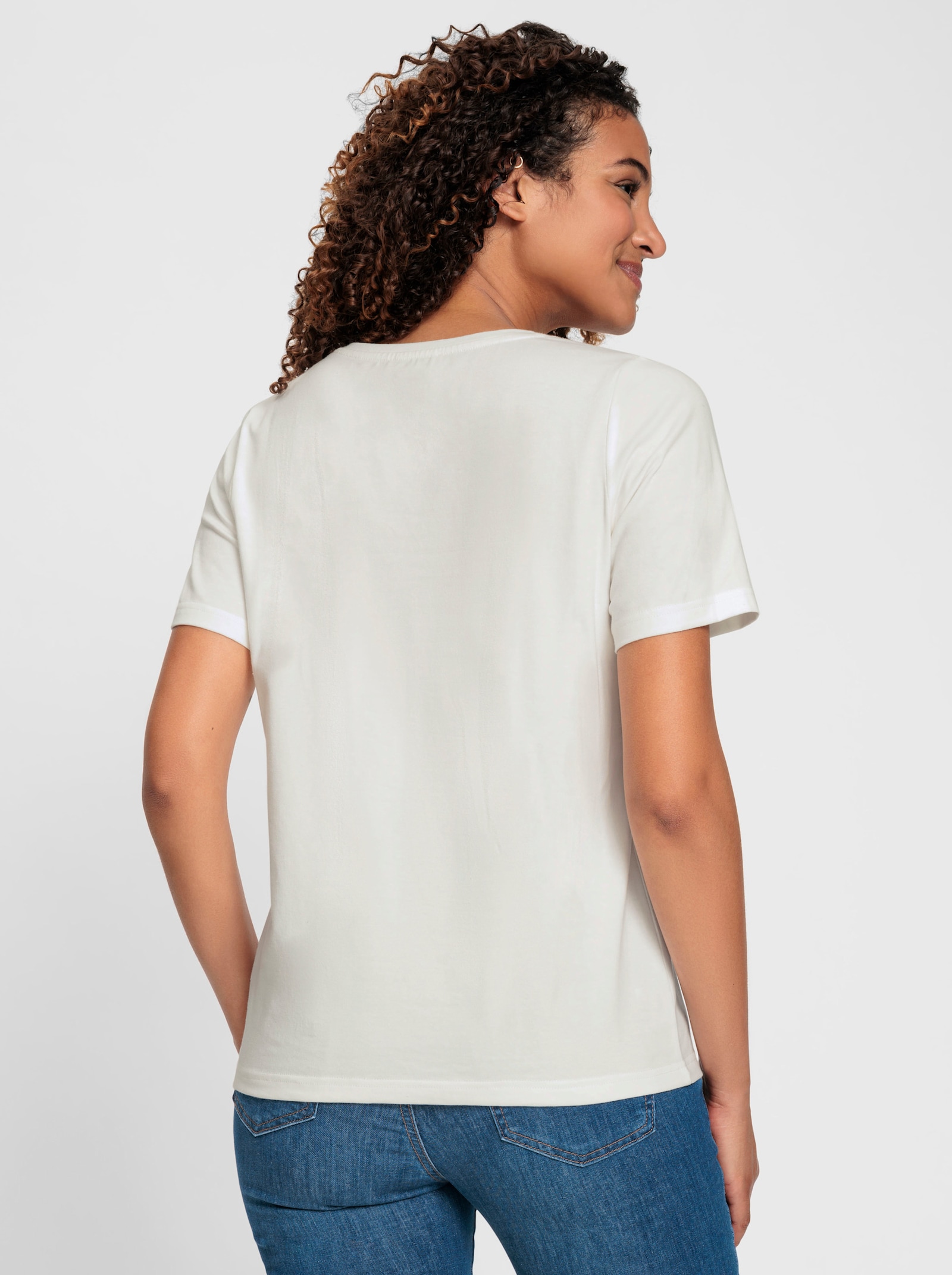 Kurzarmshirt mit Rundhals-Ausschnitt - ecru