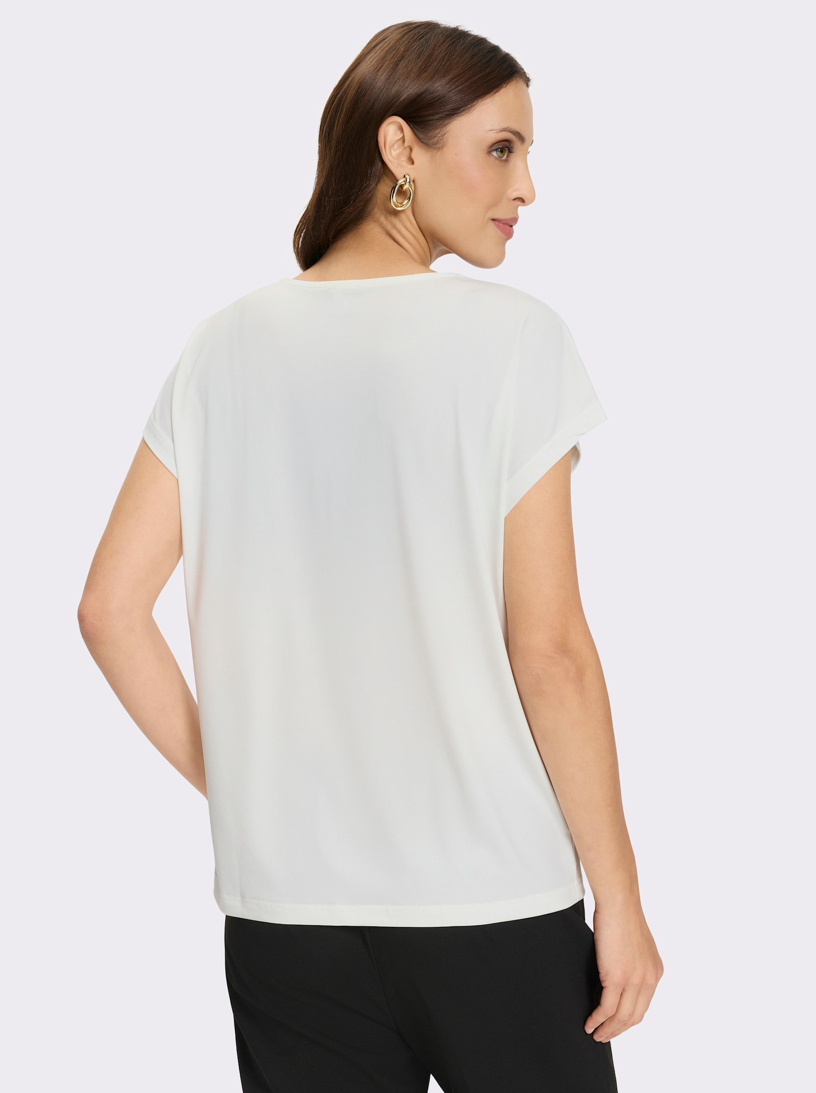 Kurzarmshirt mit Schleifchen-Stickerei - ecru