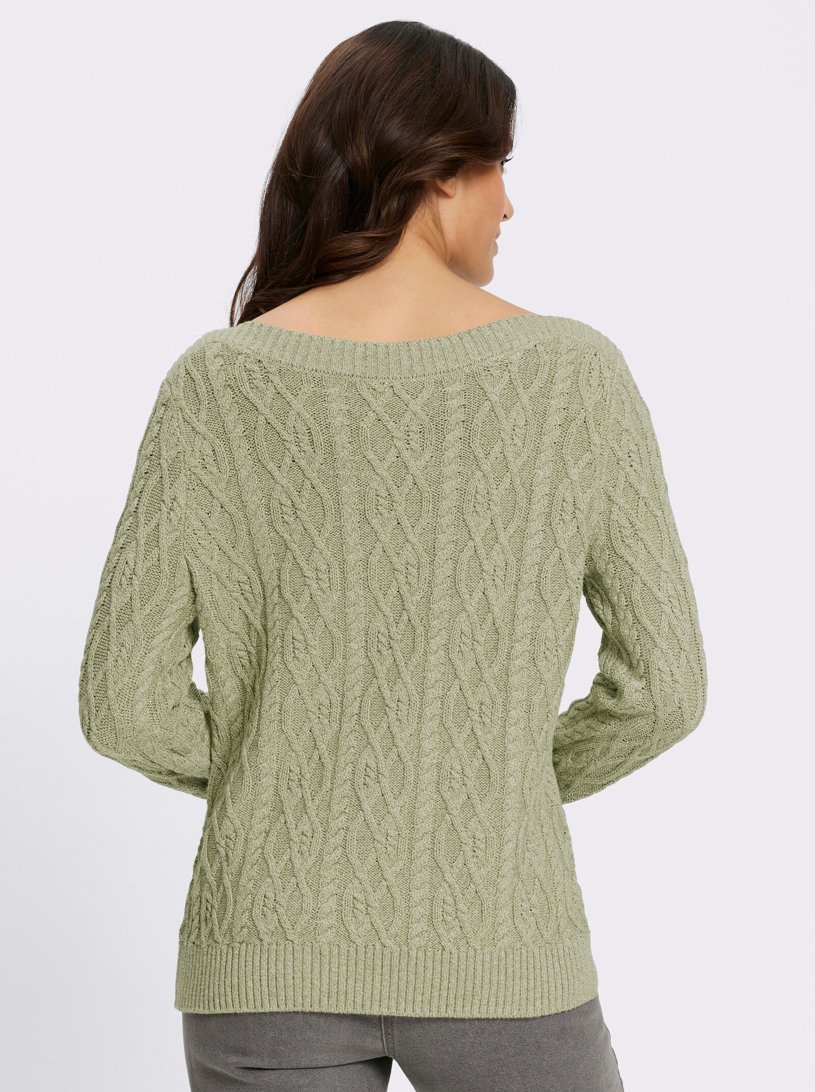 Strickpullover mit aufwendigem Zopfmuster - schilf-meliert