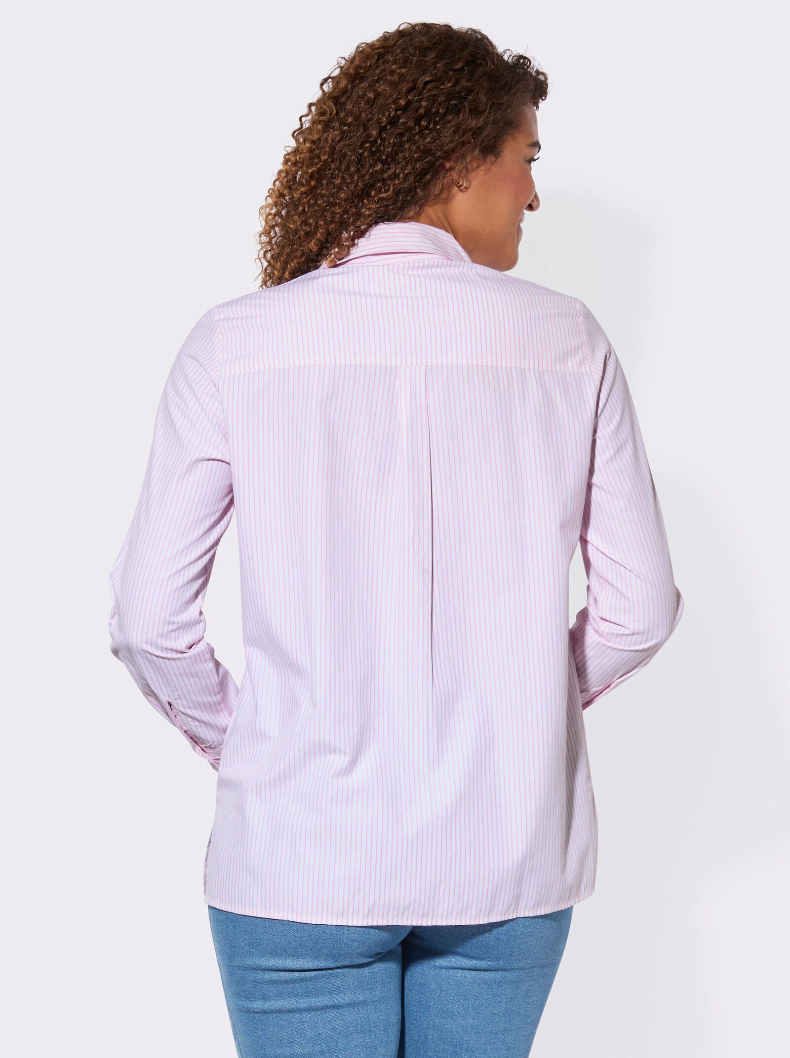 Gestreifte Bluse mit fixierbaren Krempelärmeln - orchidee-weiß-gestreift