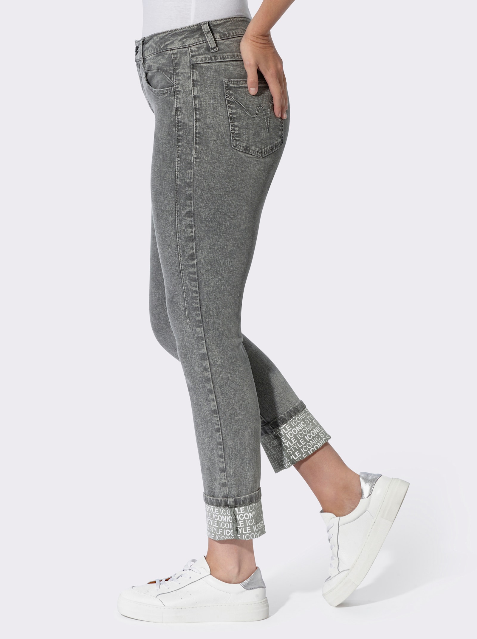 heine 5-pocketjeans met opschrift - light grey-denim