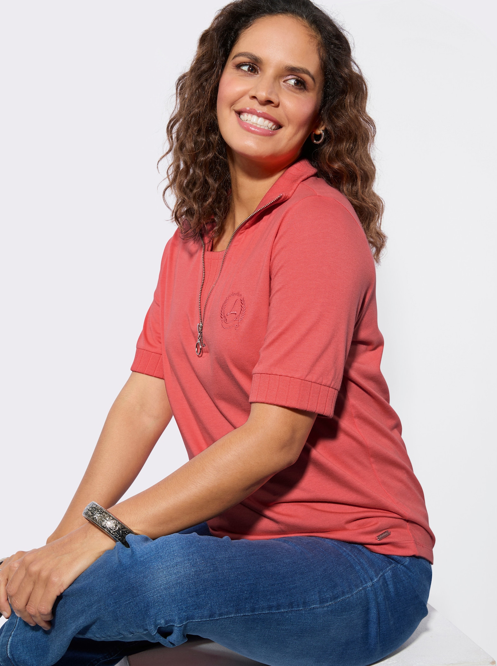 Poloshirt mit 2-in-1-Optik - koralle