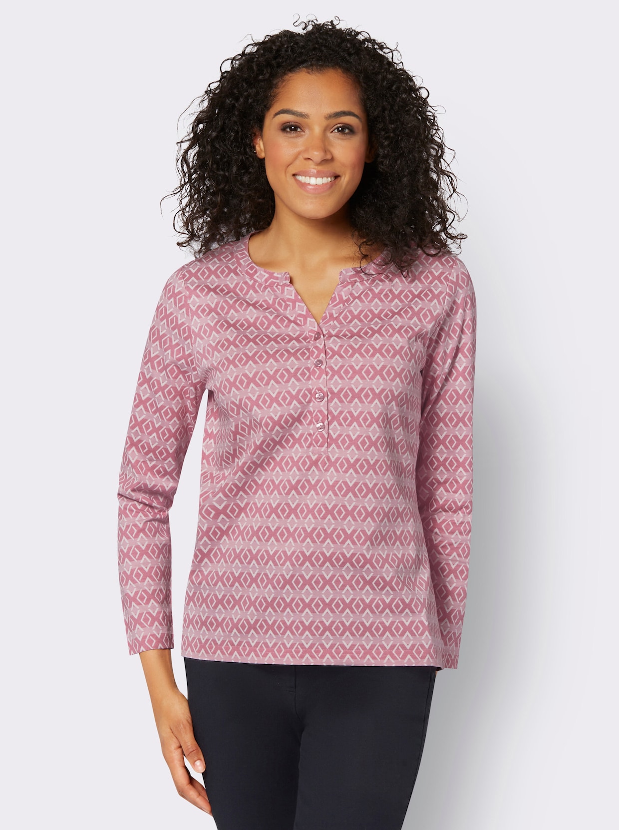 Shirt met lange mouwen - oudroze/ecru bedrukt
