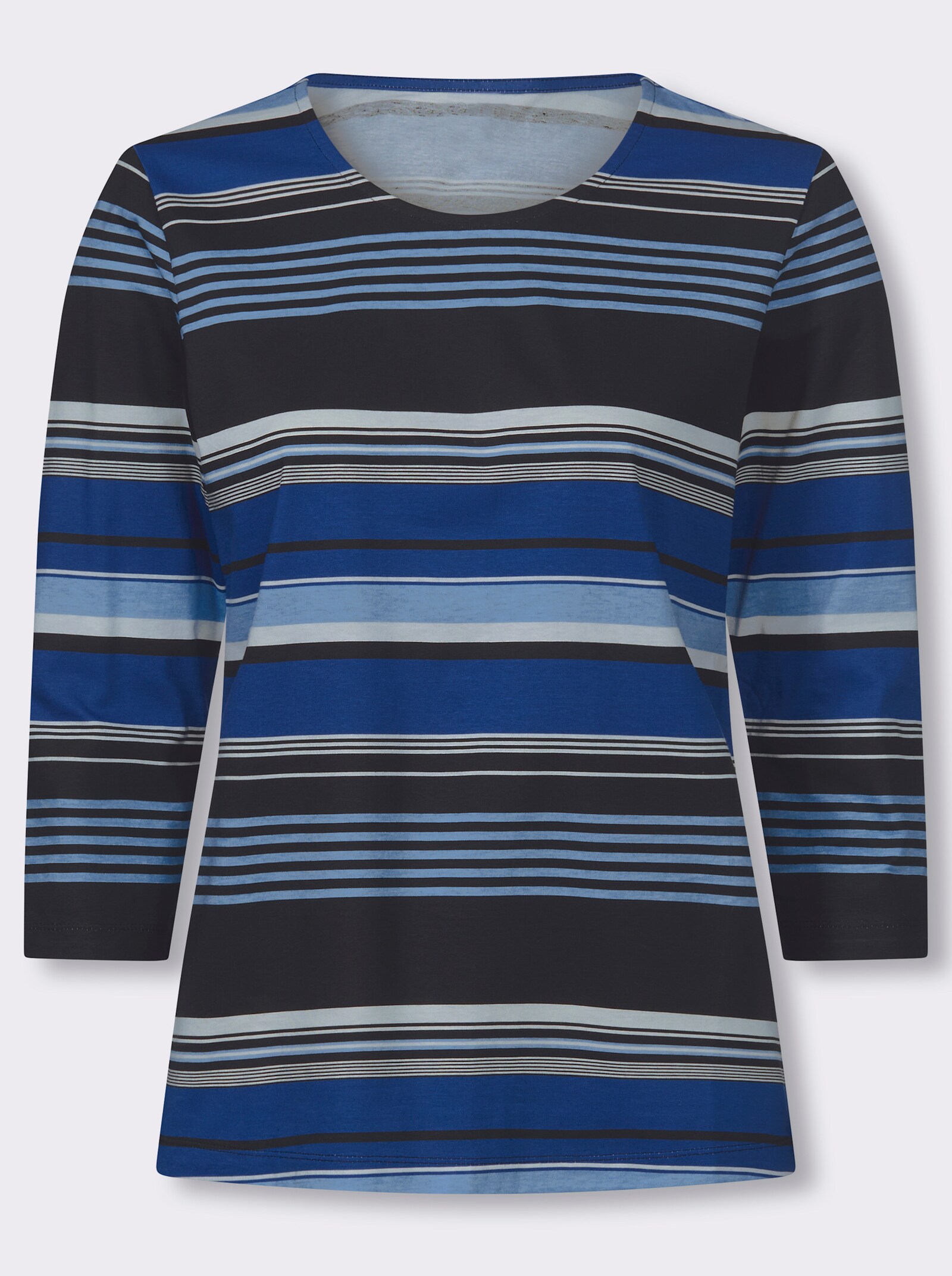 3/4-Arm-Shirt aus Baumwolle, gestreift - royalblau-schwarz-geringelt