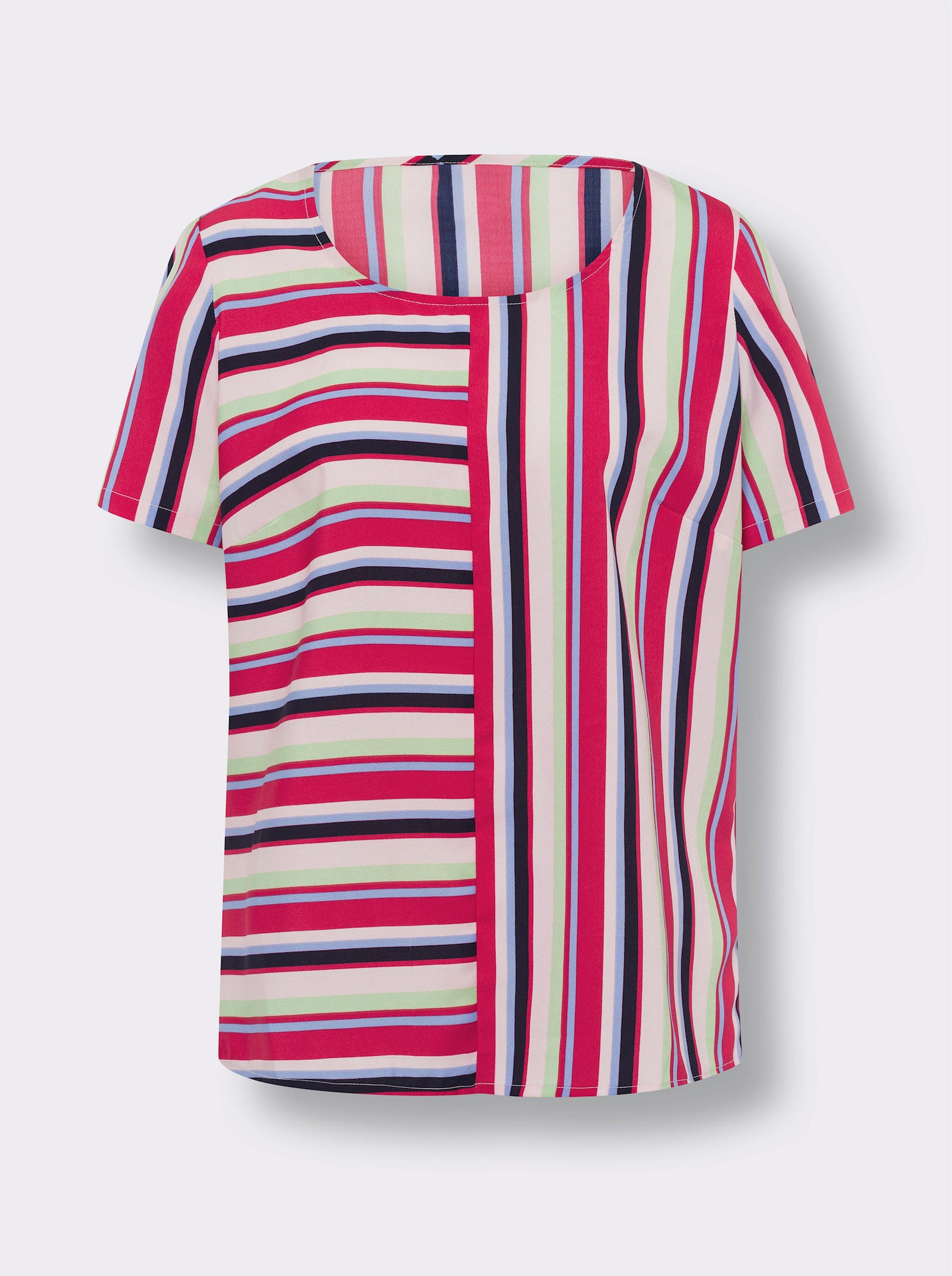 Schlupfbluse im Streifen-Dessin - hellrosé-himmelblau-gestreift