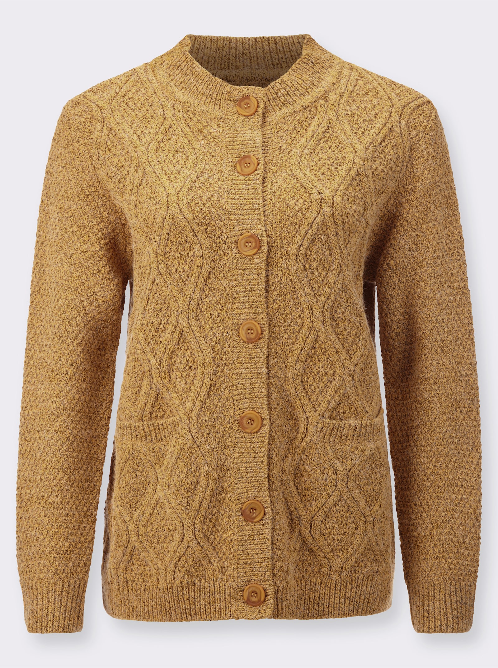 Strickjacke mit Rautenmuster - ocker-meliert