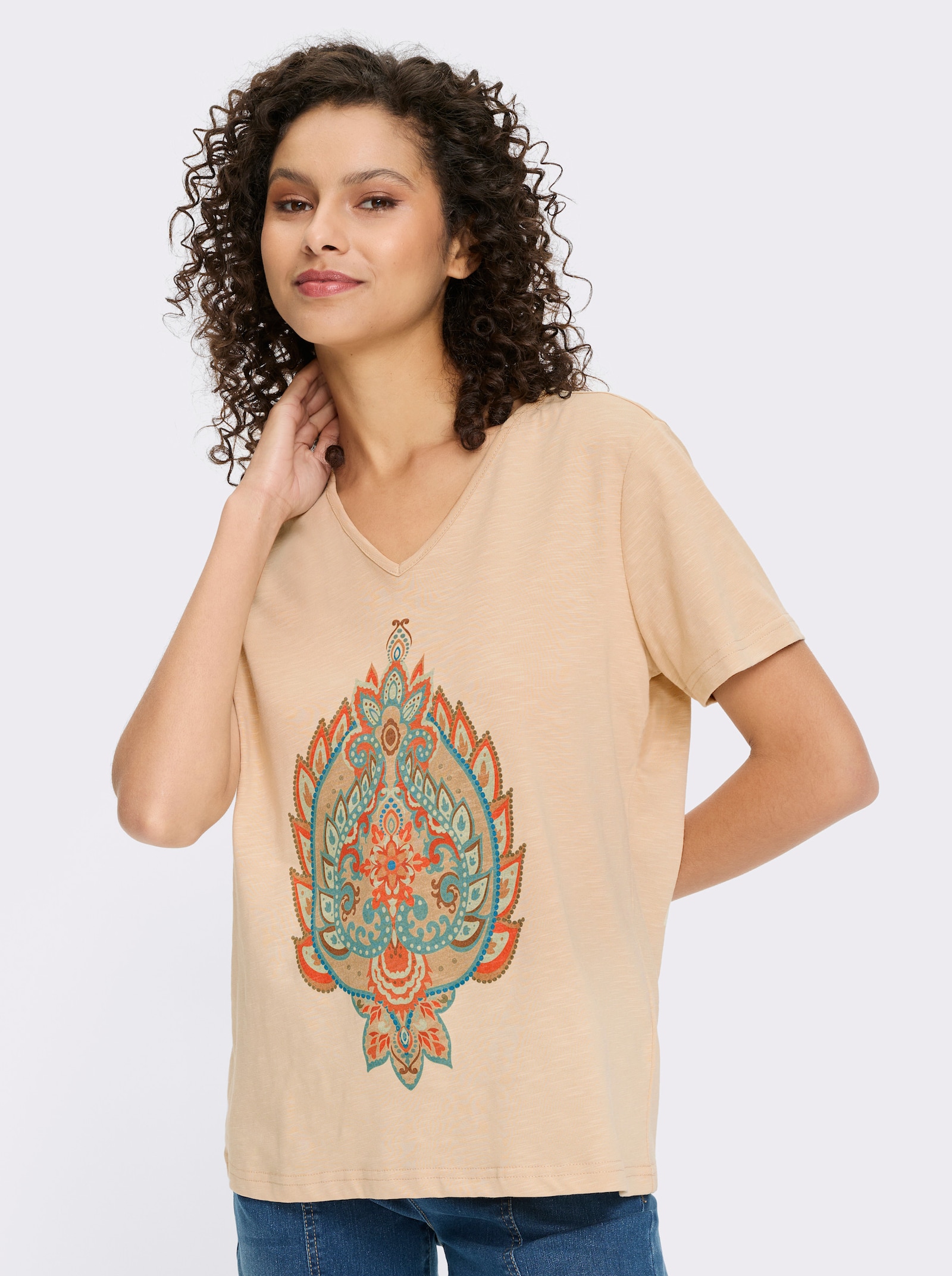 heine Print-Shirt aus Flammgarn - sand