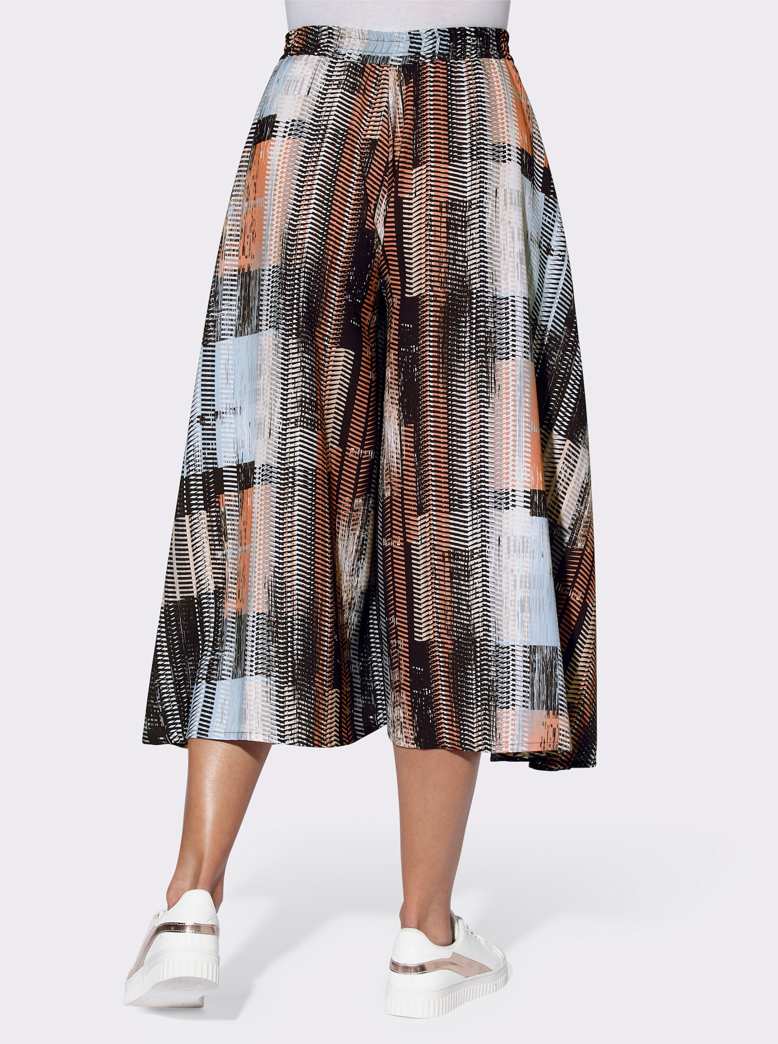 Hosenrock mit weit geschnittenen Beinen - schwarz-ecru-bedruckt