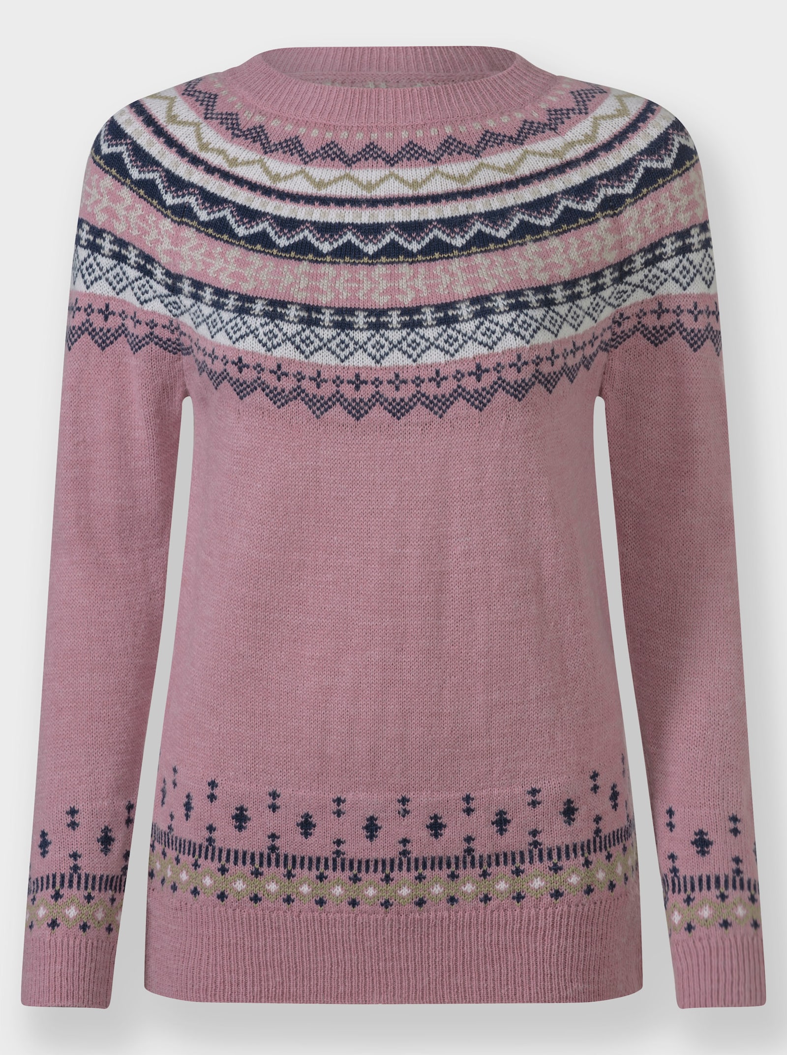 Norwegerpullover mit Raglan-Ärmeln - mauve-marine-gemustert