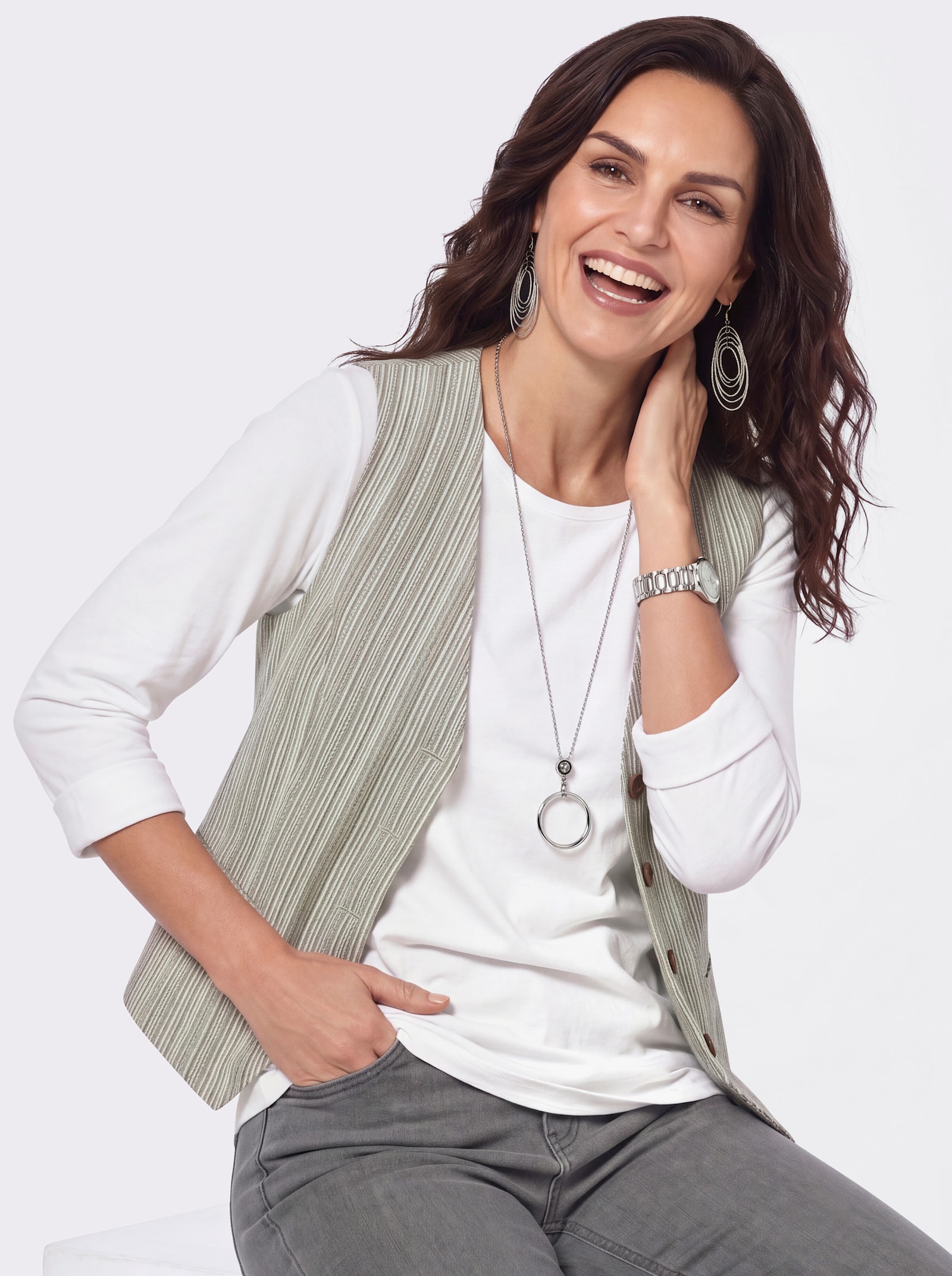 Weste mit Jacquard-Streifenmuster - champagner-khaki-gestreift