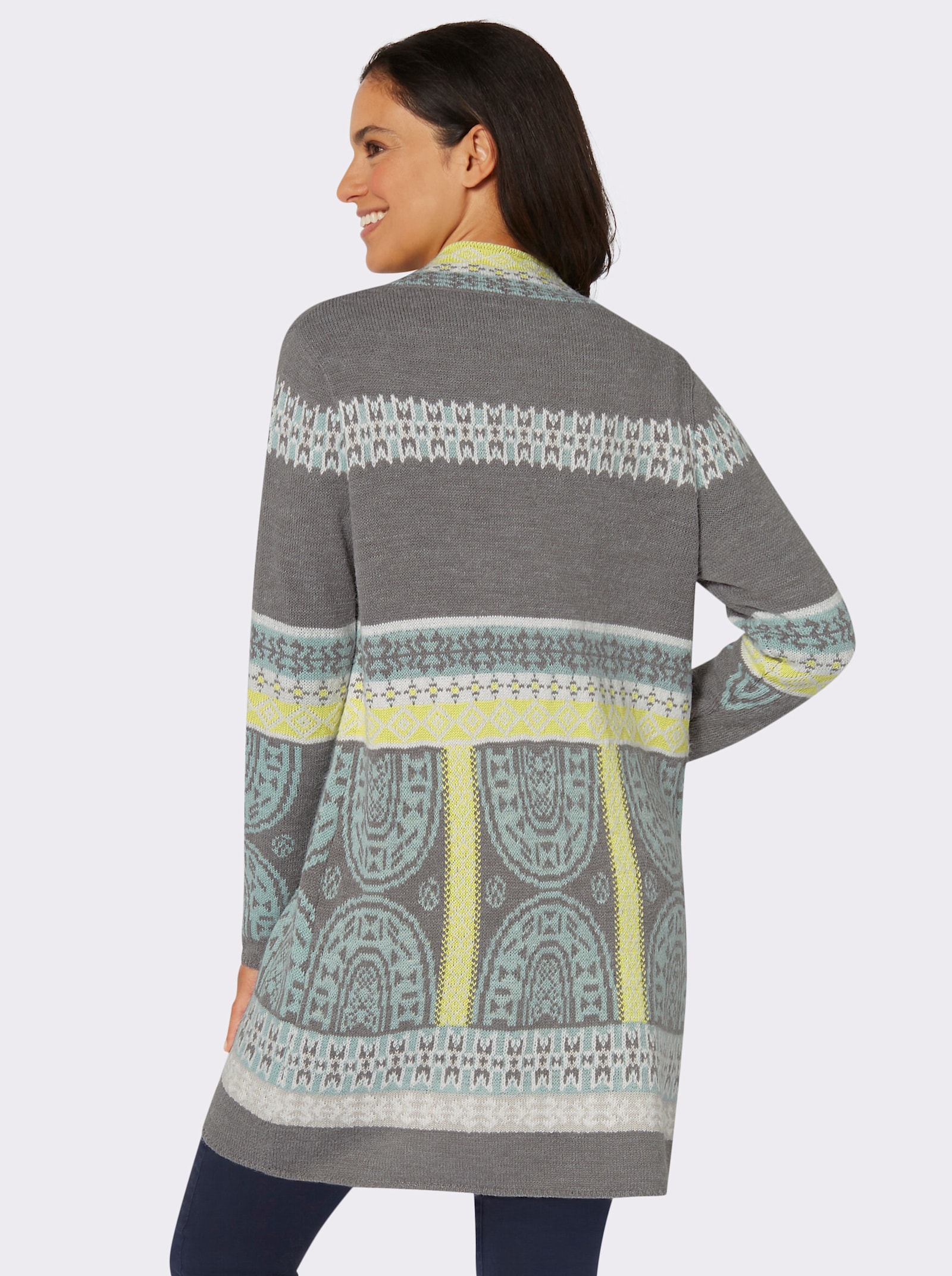 Lang vest met mix van jacquardpatronen - kalkmint/grijs gedessineerd