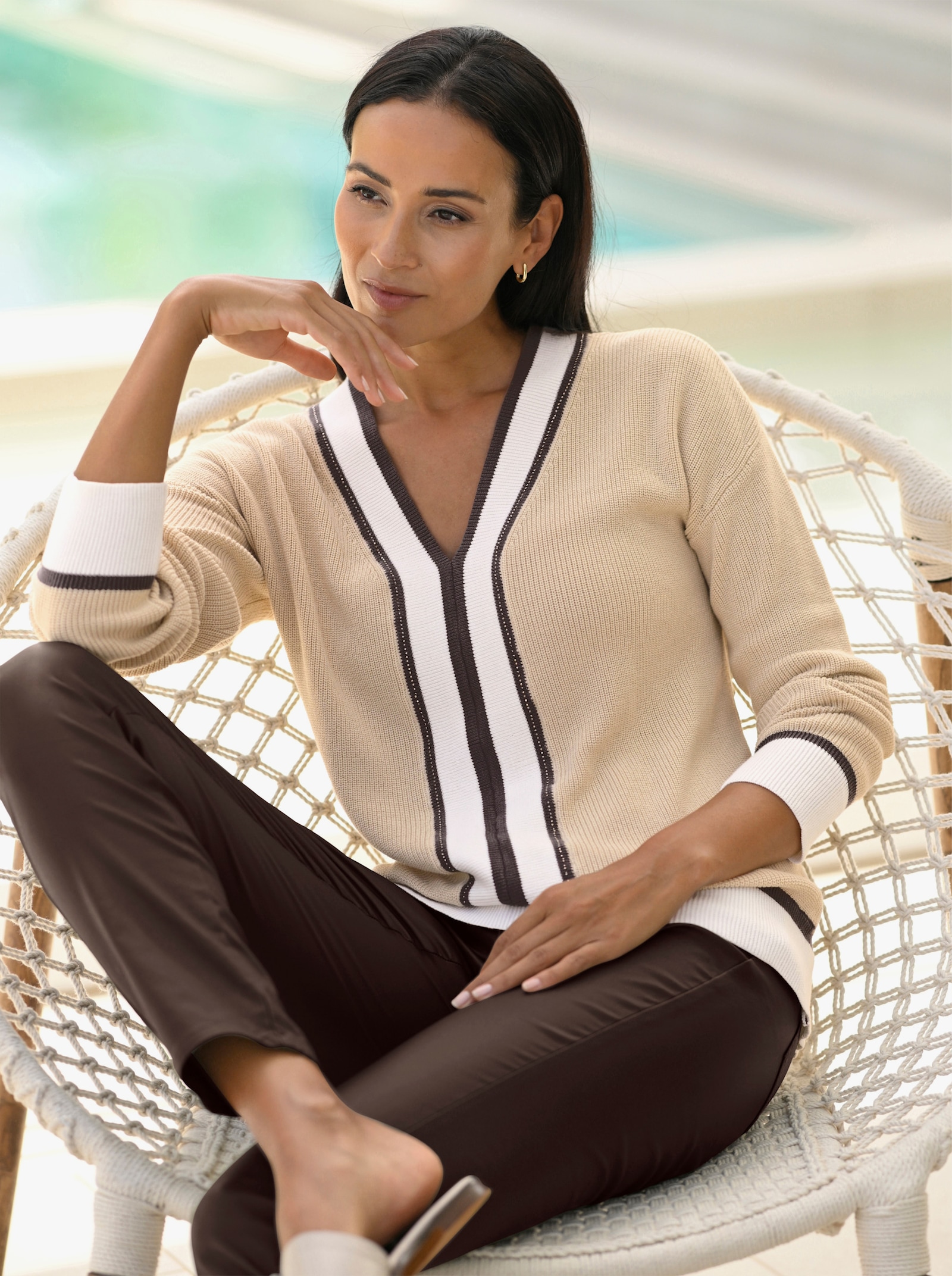 heine V-Ausschnitt-Pullover Mit Glitzereffekten - sand