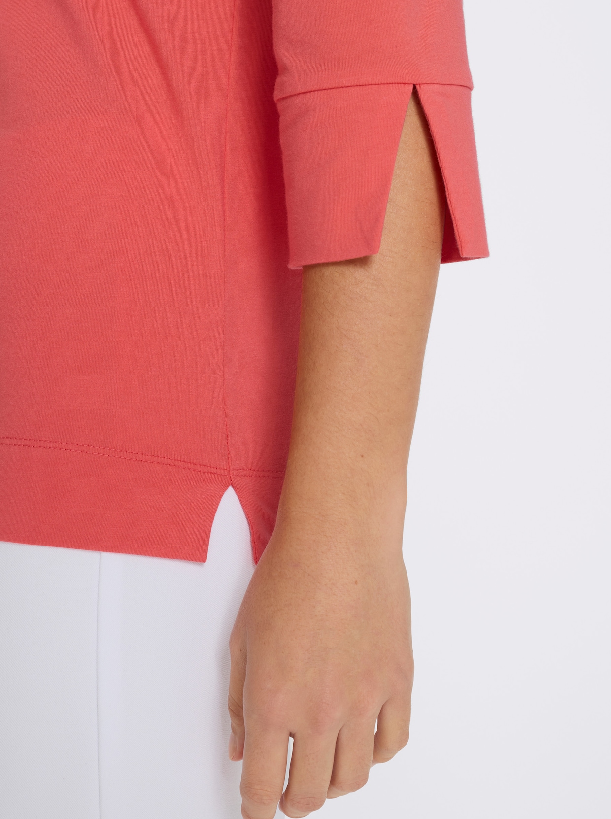 Tričko s 3/4 rukávem a sámky na předním dílu - korálová