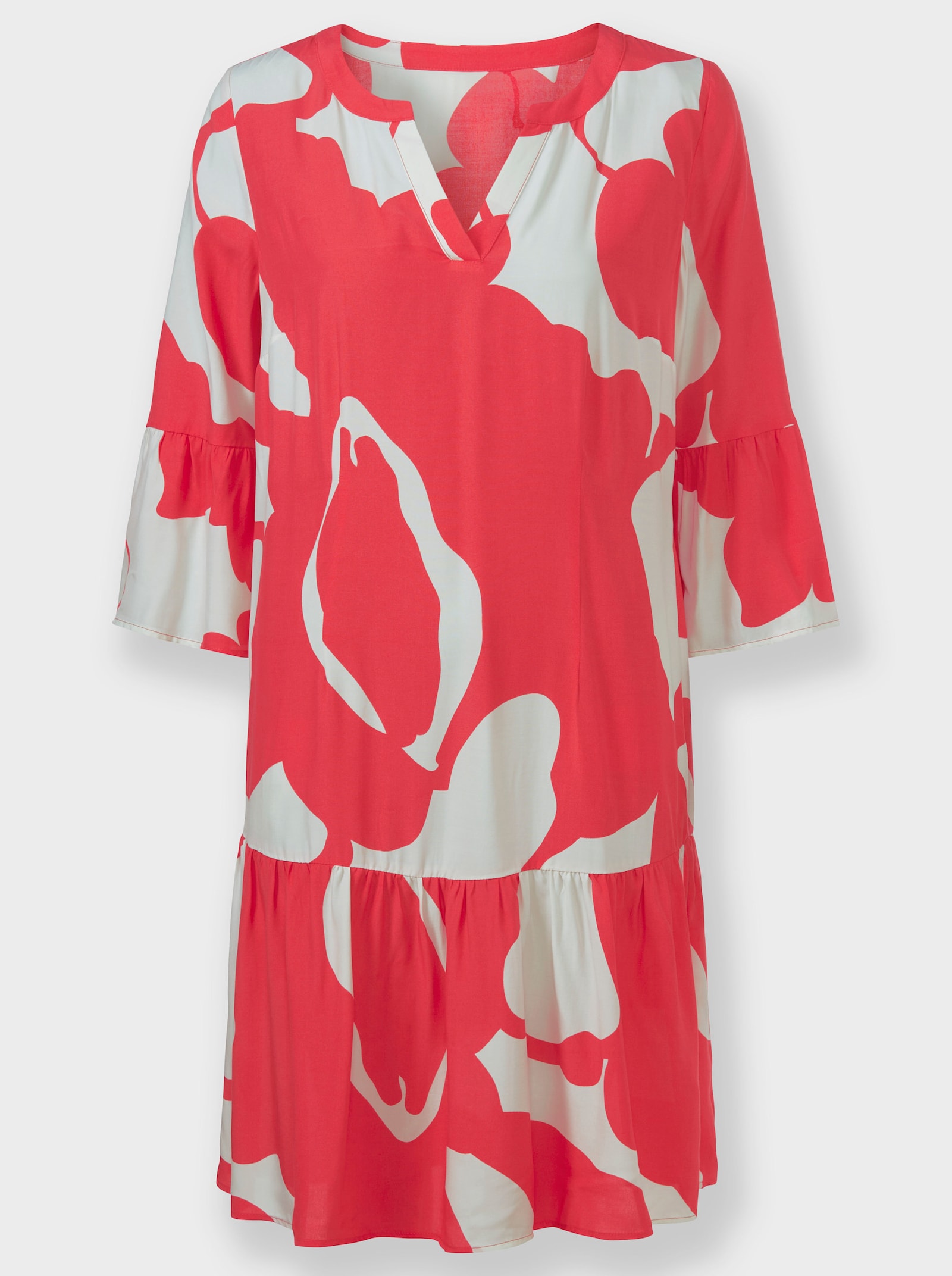 heine Druckkleid mit Trompeten-Ärmeln - hummer-ecru-bedruckt