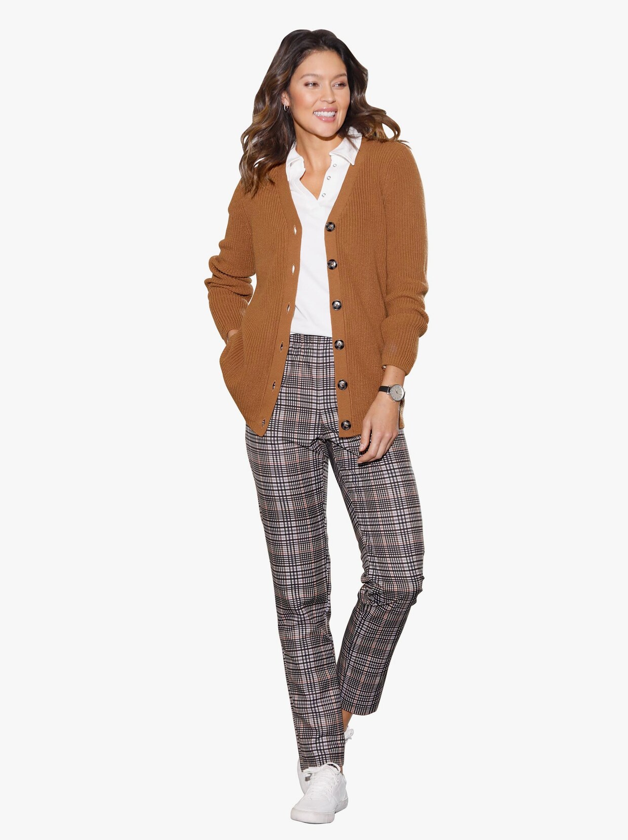 Geruite broek - zwart-cognac geruit