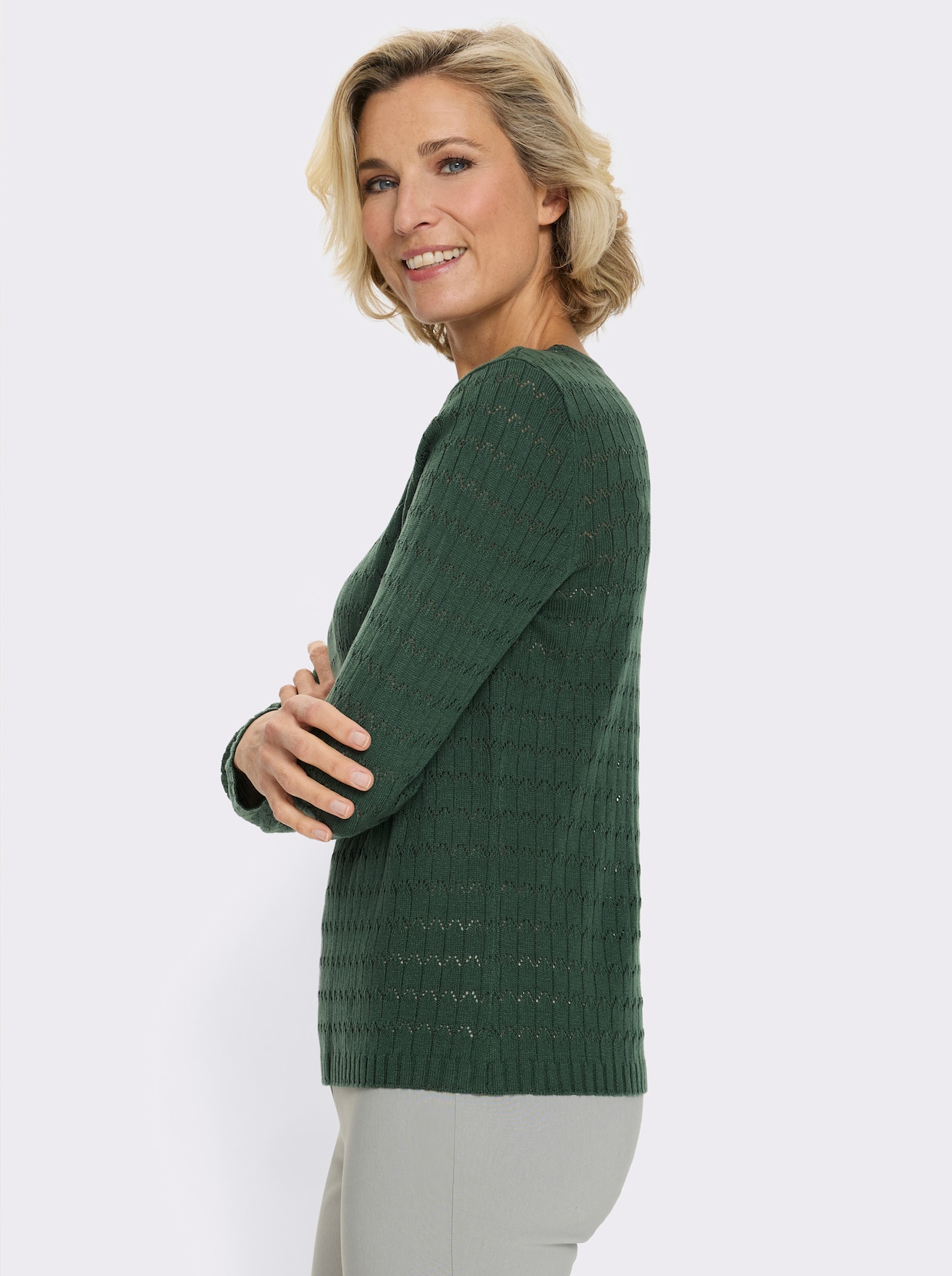 Pullover met ronde hals en mix van breipatronen - mos