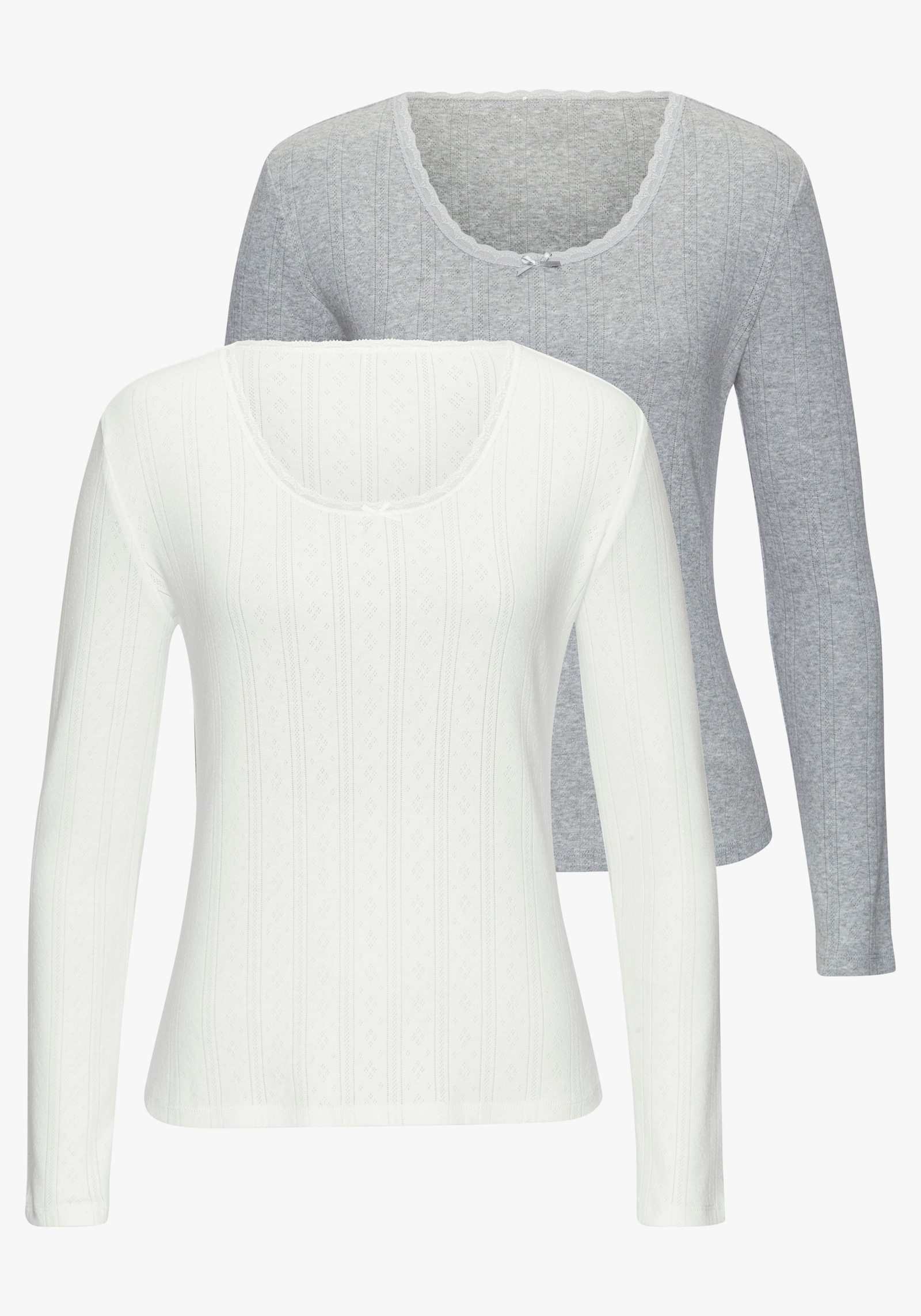 Vivance Langarmshirt - grau meliert, creme