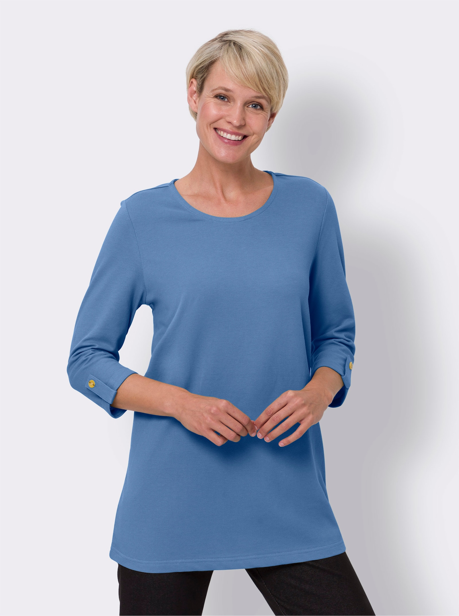 Dlouhé tričko z materiálu piké - střední modrá