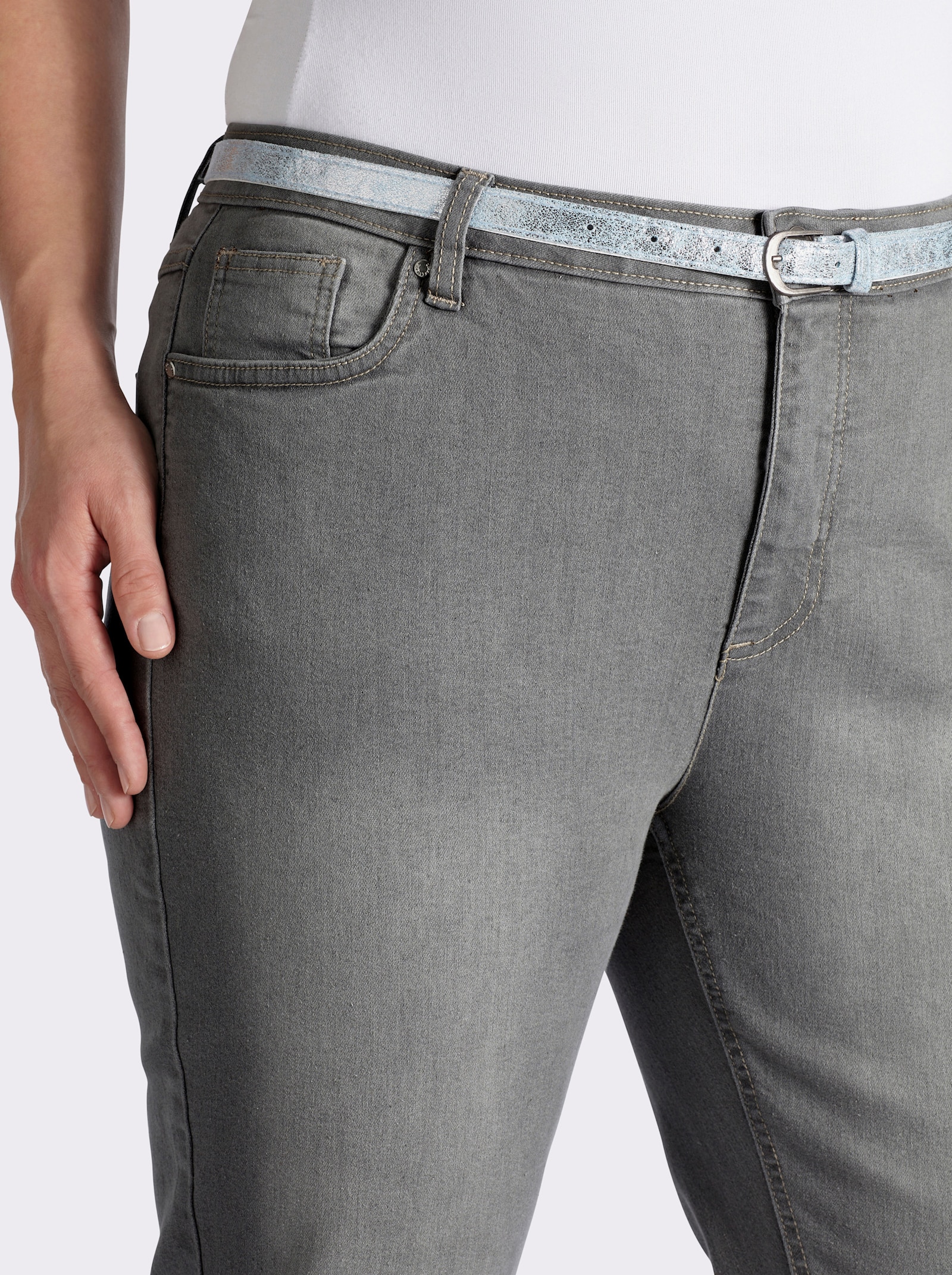 Caprijeans inklusive Gürtel - grey denim