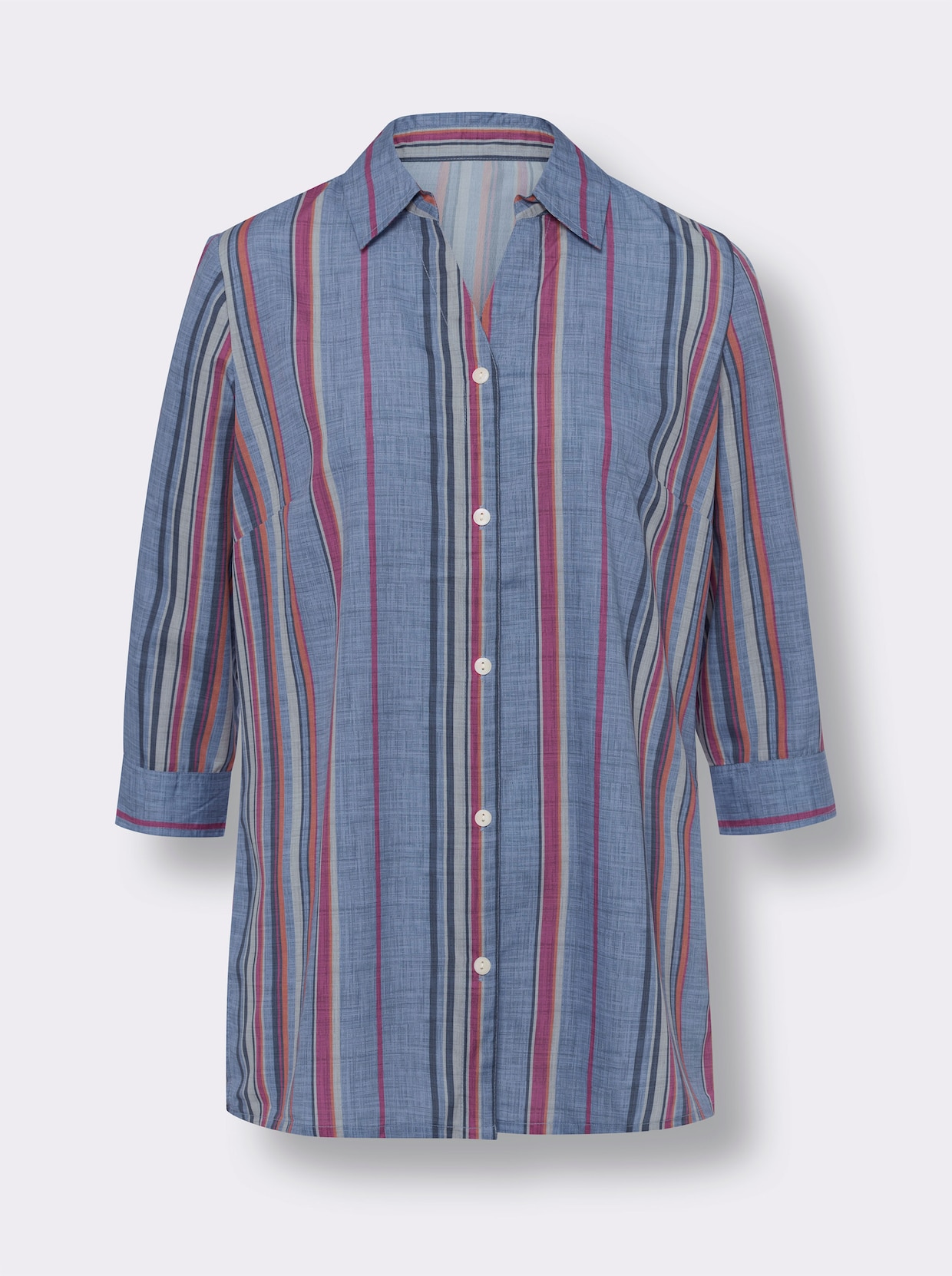 Longline blouse - rookblauw/fuchsia gestreept