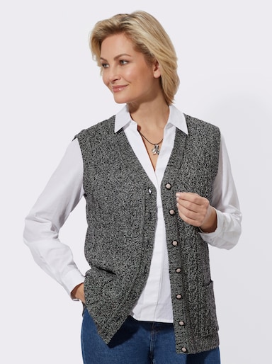 Strickweste mit Zopfmuster - schwarz-meliert