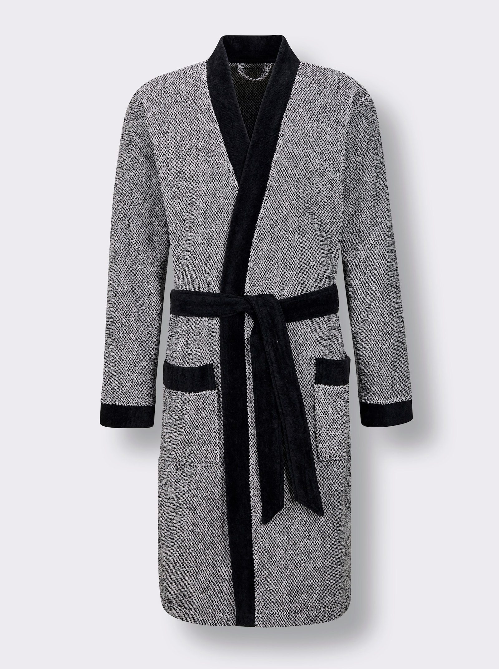 feel good Bademantel - schwarz-weiss-meliert