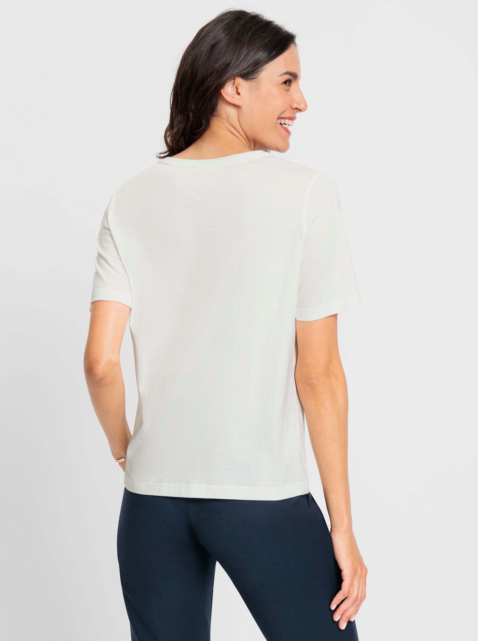 Kurzarmshirt mit Knopfleiste - ecru