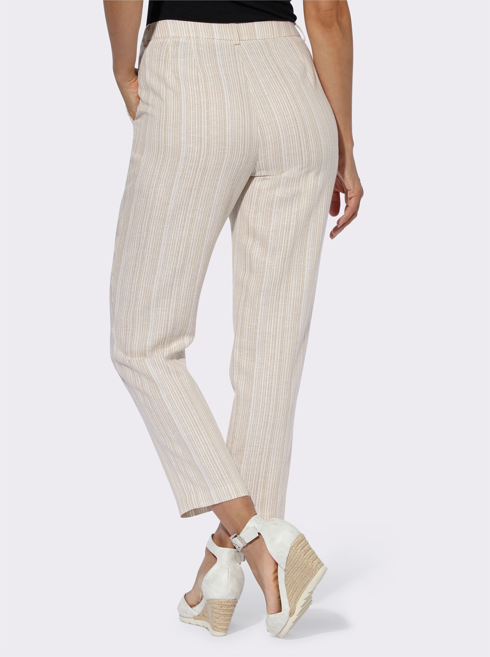 Linnen broek met jacquardpatroon - champagne/sesam gestreept