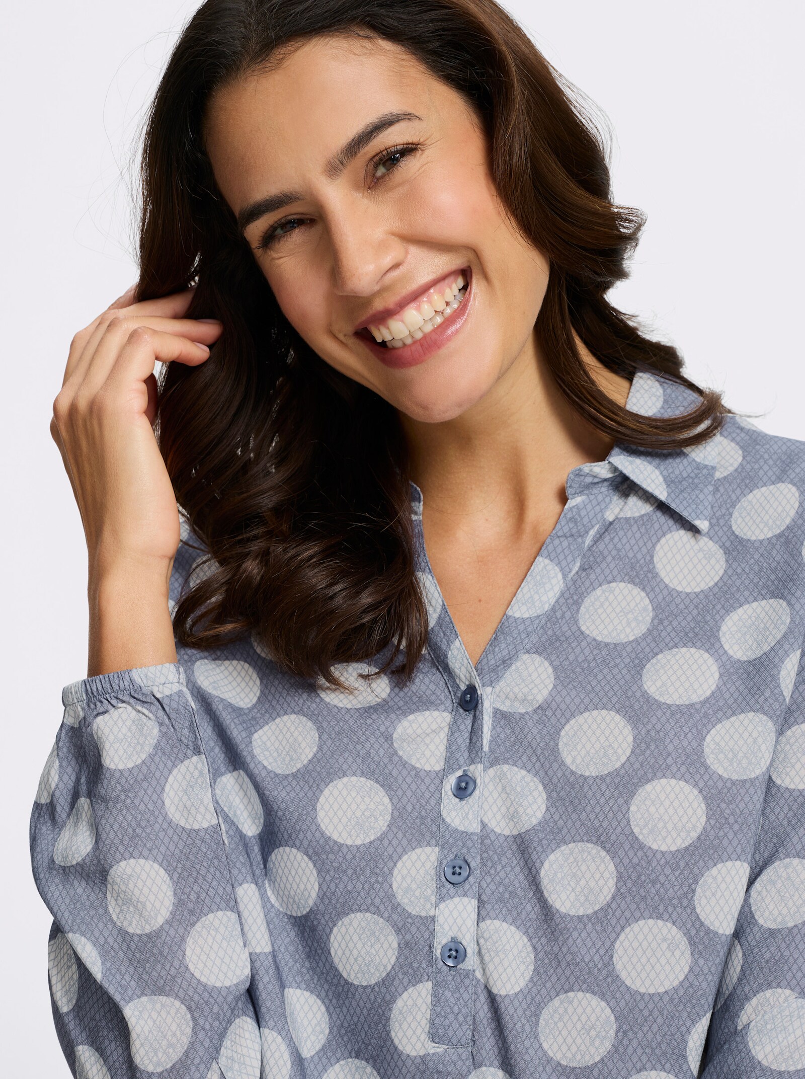 Druckbluse - taubenblau-bedruckt