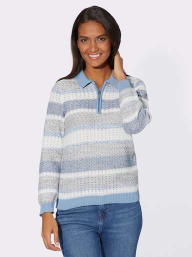 Polopullover - bleu-steingrau-geringelt