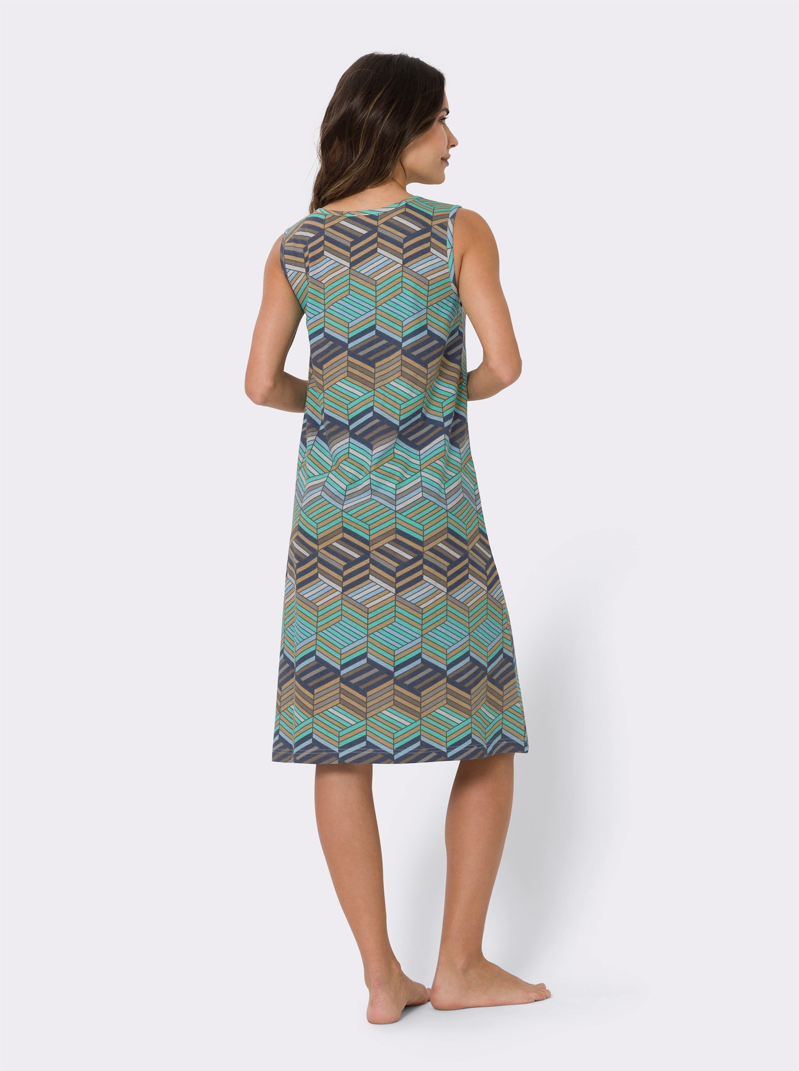 Sommerkleid mit Rundhals-Ausschnitt - blaugrün-bedruckt