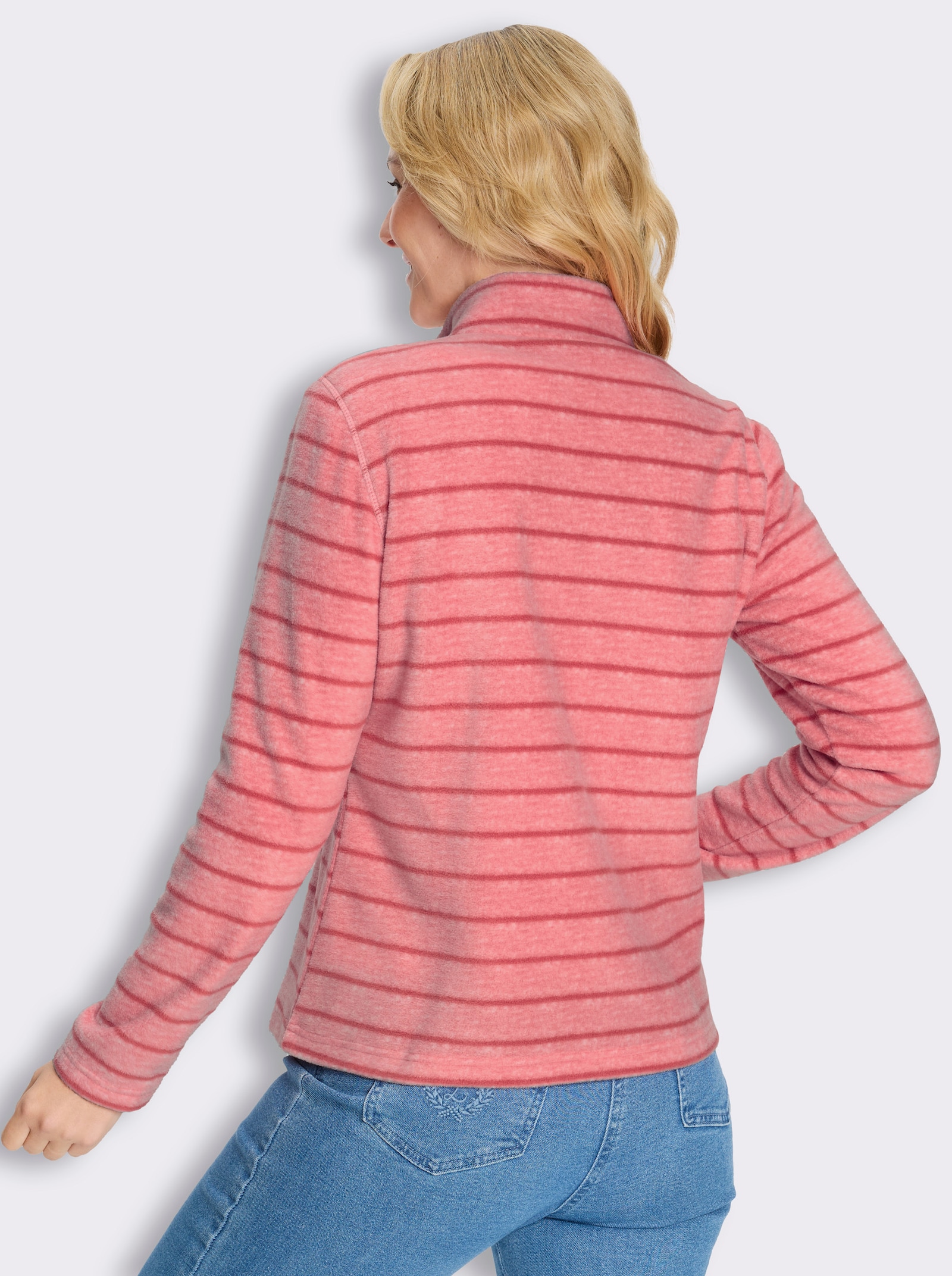 Fleecejacke in pflegeleichter Qualität, gestreift - grapefruit-flamingo-meliert