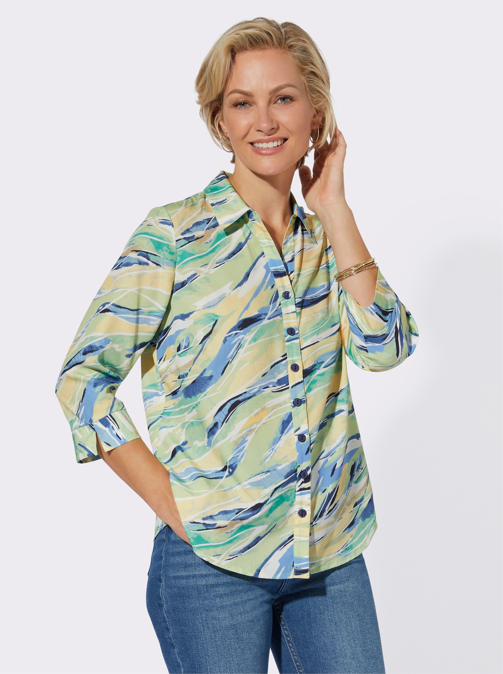 Druckbluse mit 3/4-Ärmeln - pistazie-vanille-bedruckt