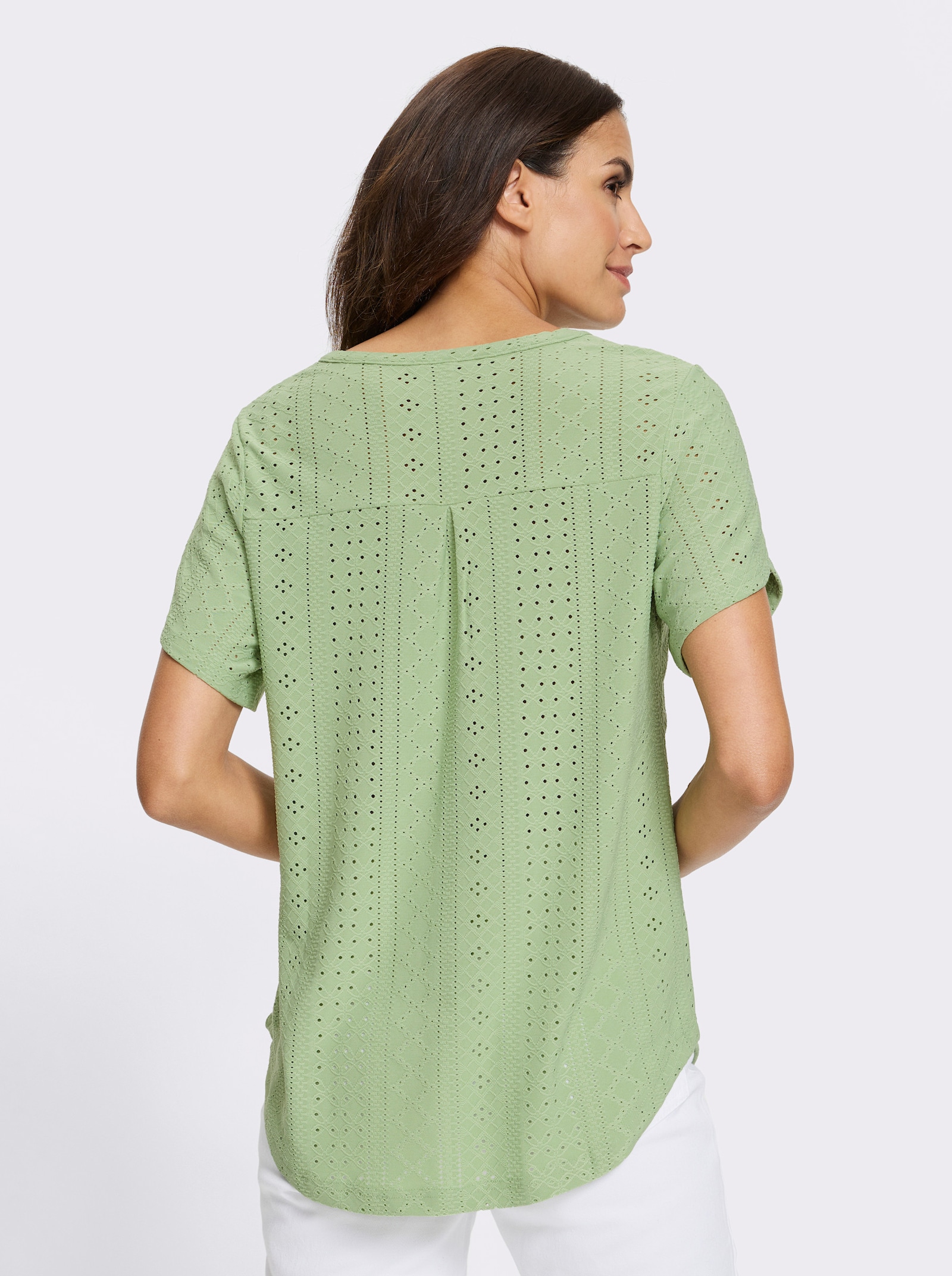 Kurzarmshirt mit Lochstickerei allover - eucalyptus