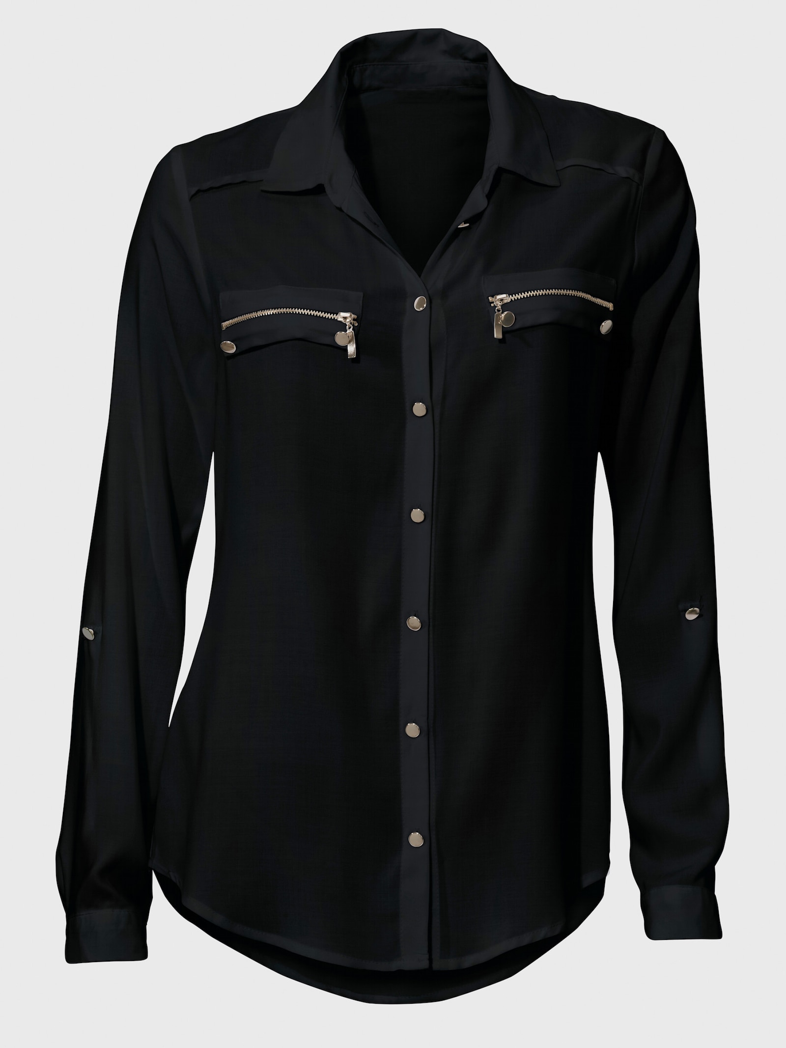 heine Langarm-Bluse mit Zierreißverschlüssen - schwarz