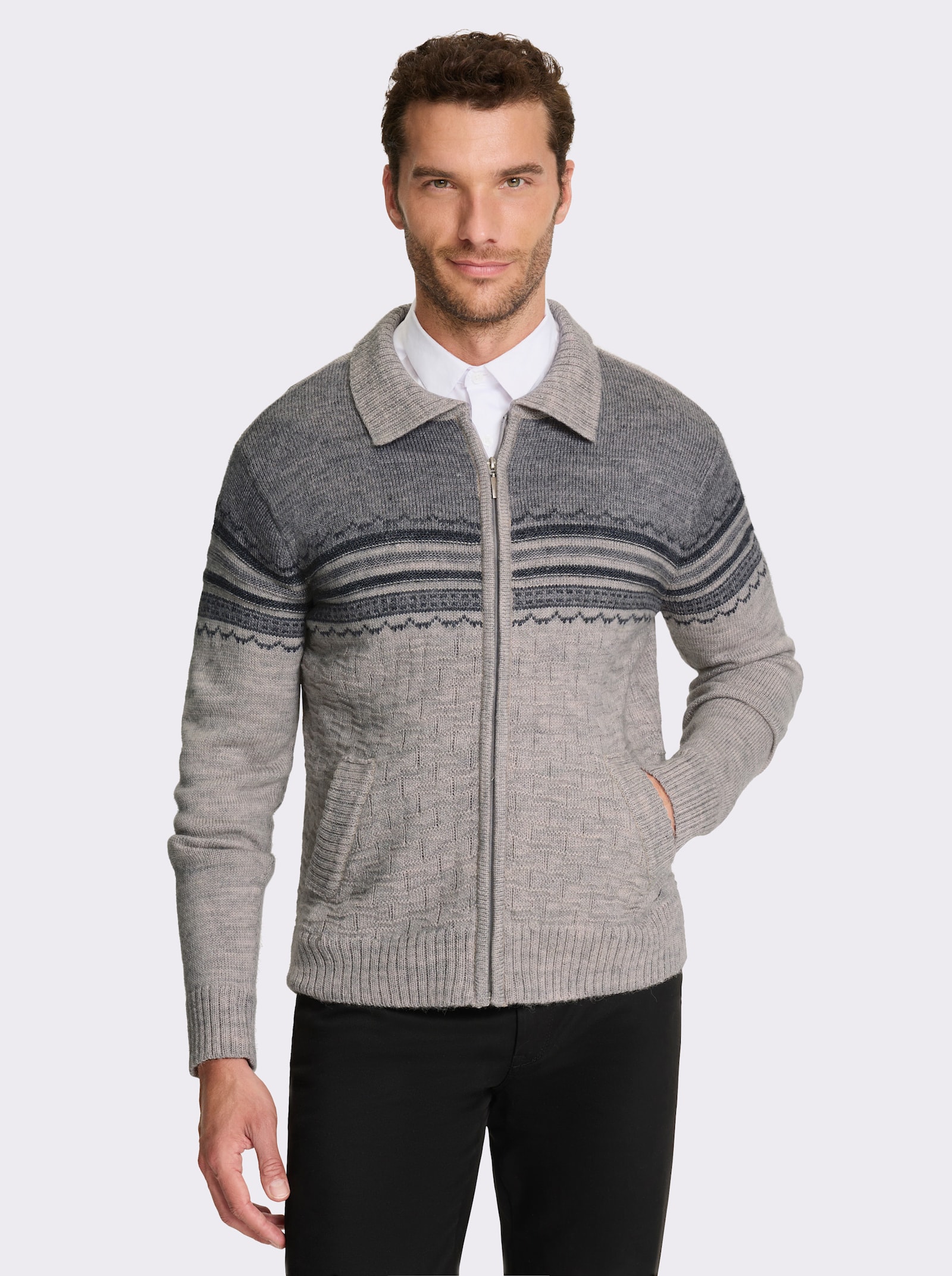 Marco Donati Strickjacke mit Reißverschluss - grau-meliert