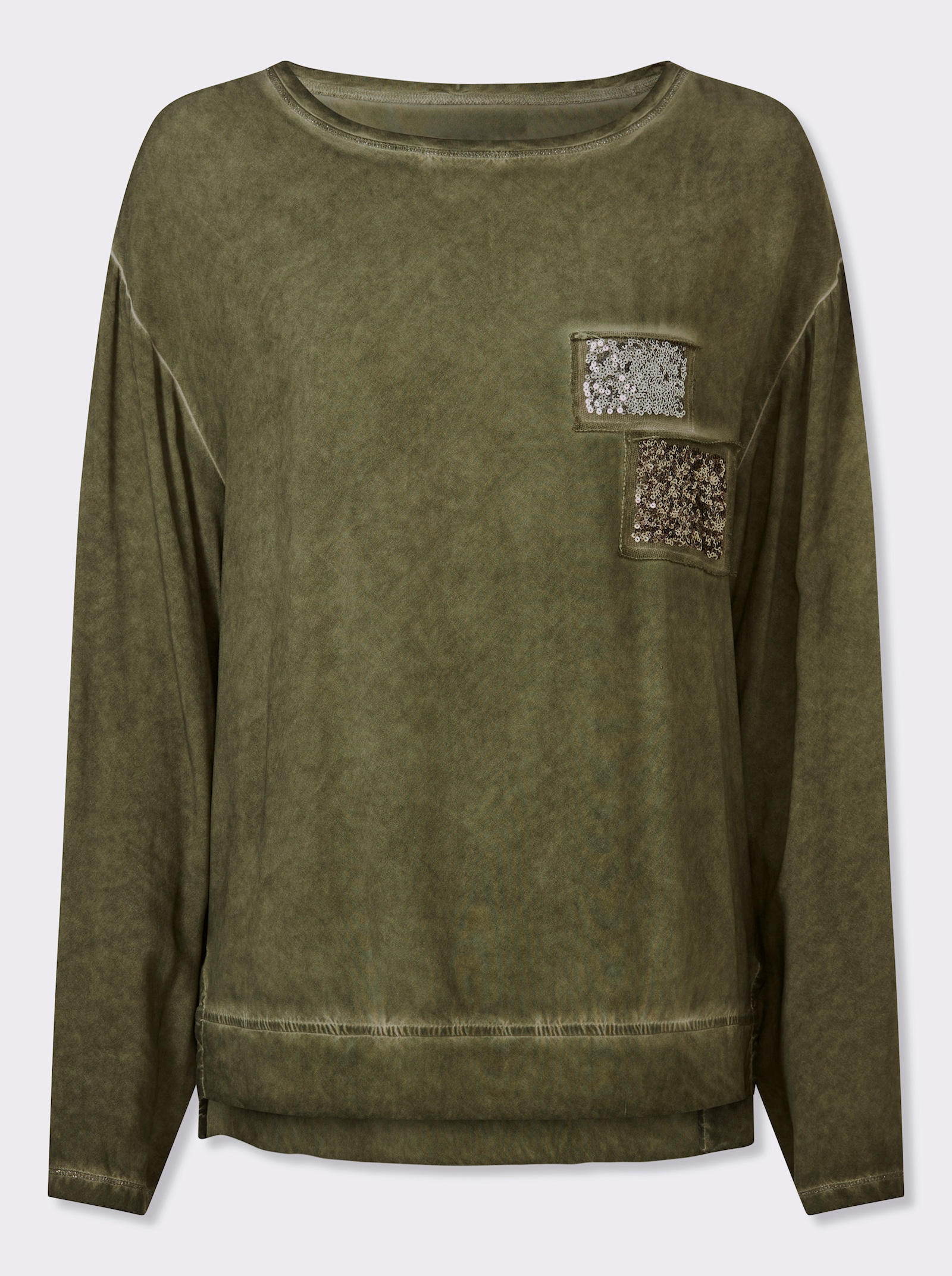 heine Langarmbluse mit Pailletten - khaki