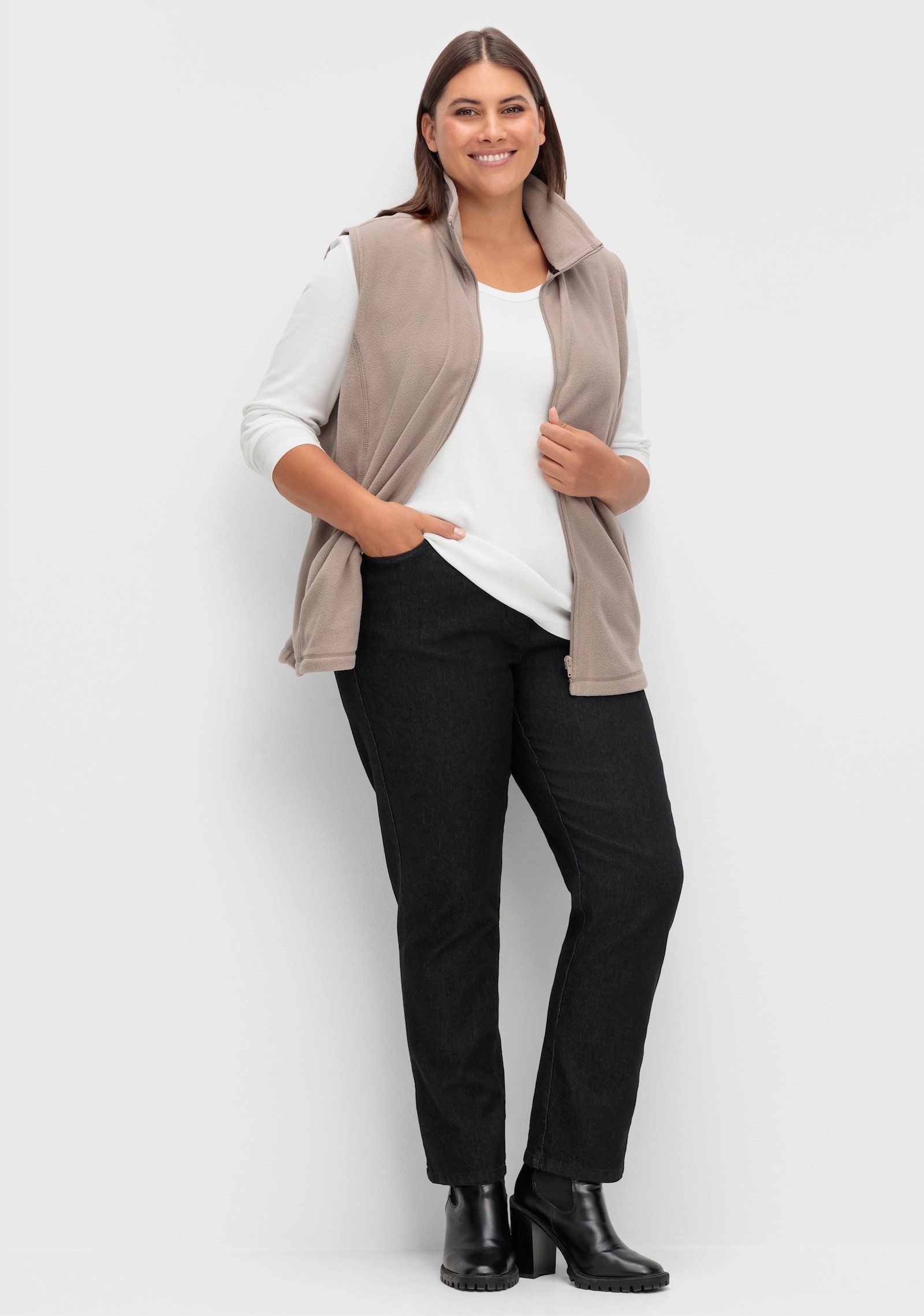 Schlupfjeans mit imitierter Reißverschluss-Blende - black-denim