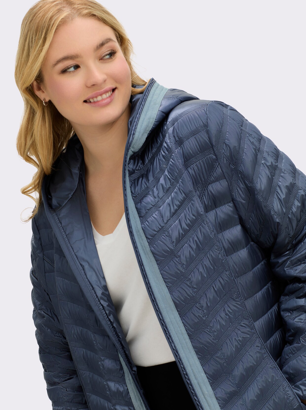 Steppjacke mit Details in Jeans-Optik - rauchblau