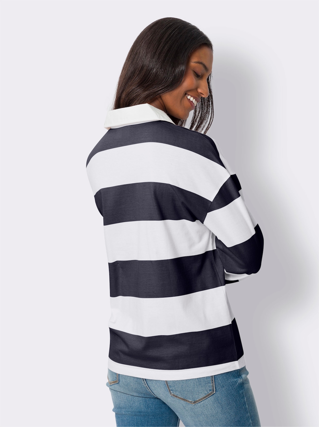 heine Poloshirt met lange mouwen - marine/ecru geprint