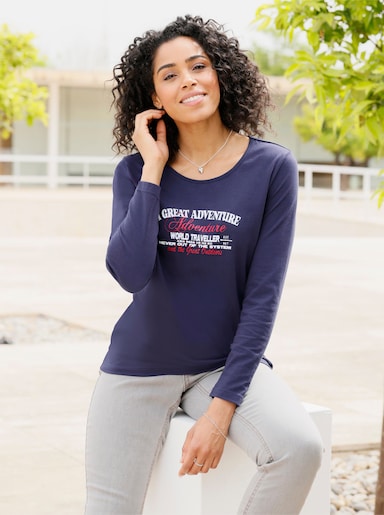 Langarmshirt - marine-ecru-bedruckt