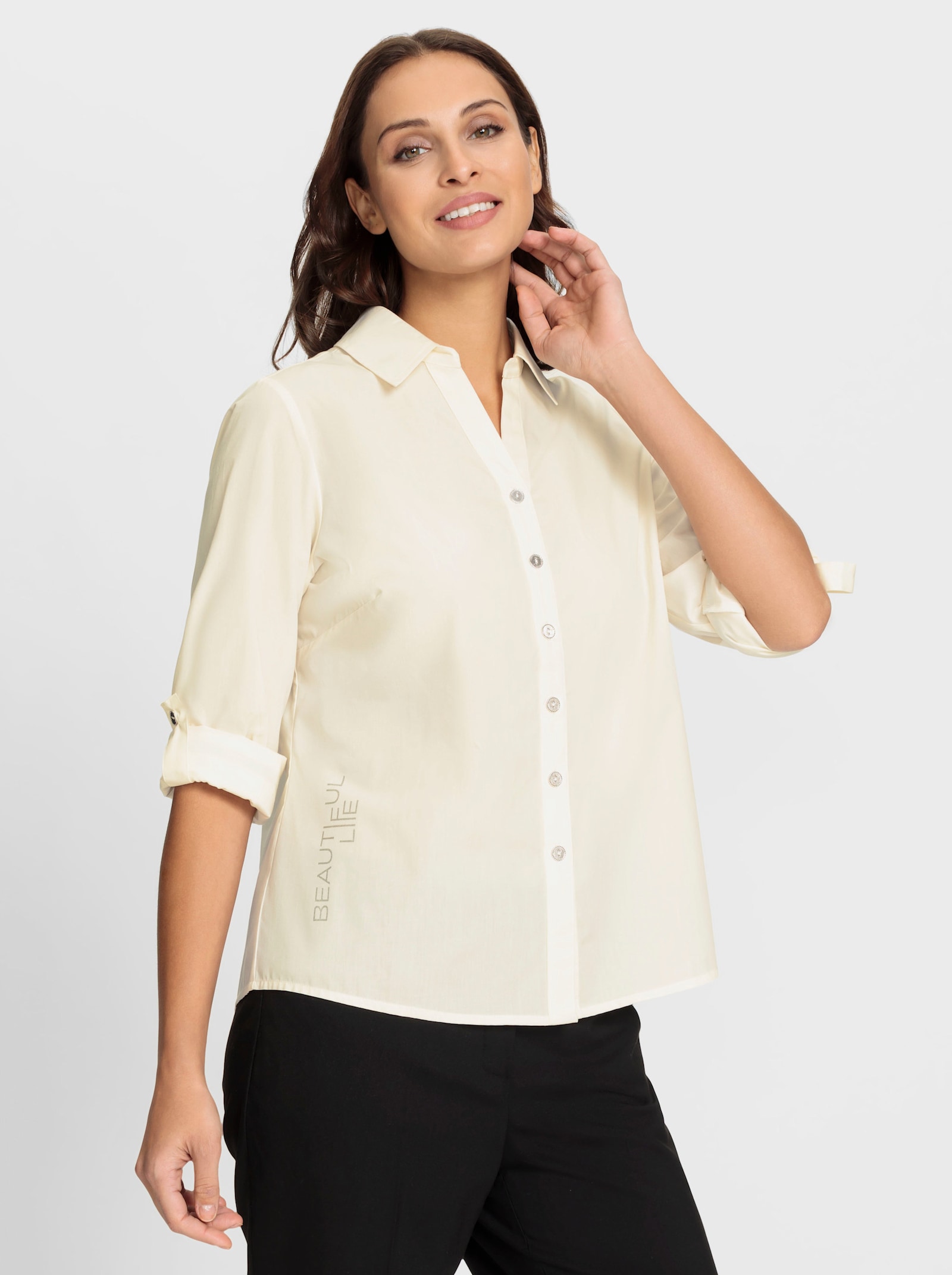 Blouse met lange mouwen en zilverkleurige sierbandjes - champagne