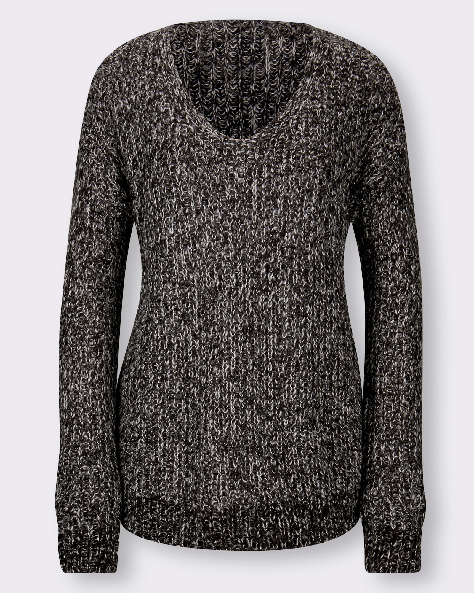 heine Pullover met V-hals in gemêleerde look - zwart gemêleerd