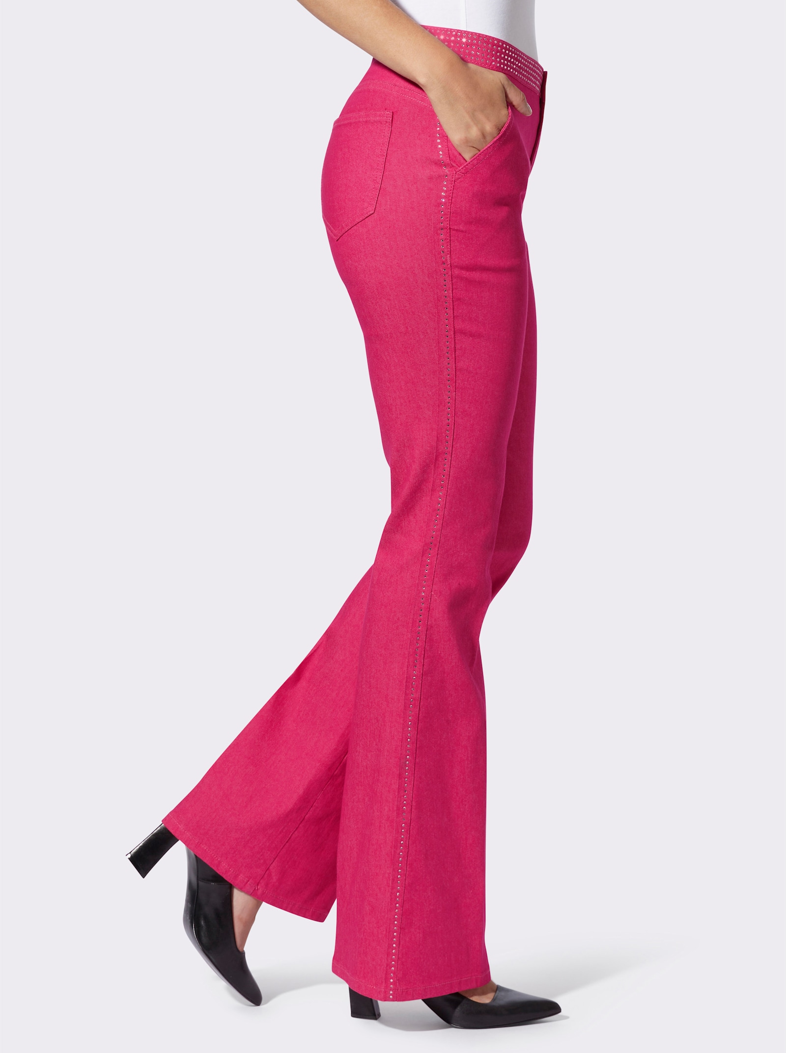 heine Bootcut jeans met applicatie van glittersteentjes - pink