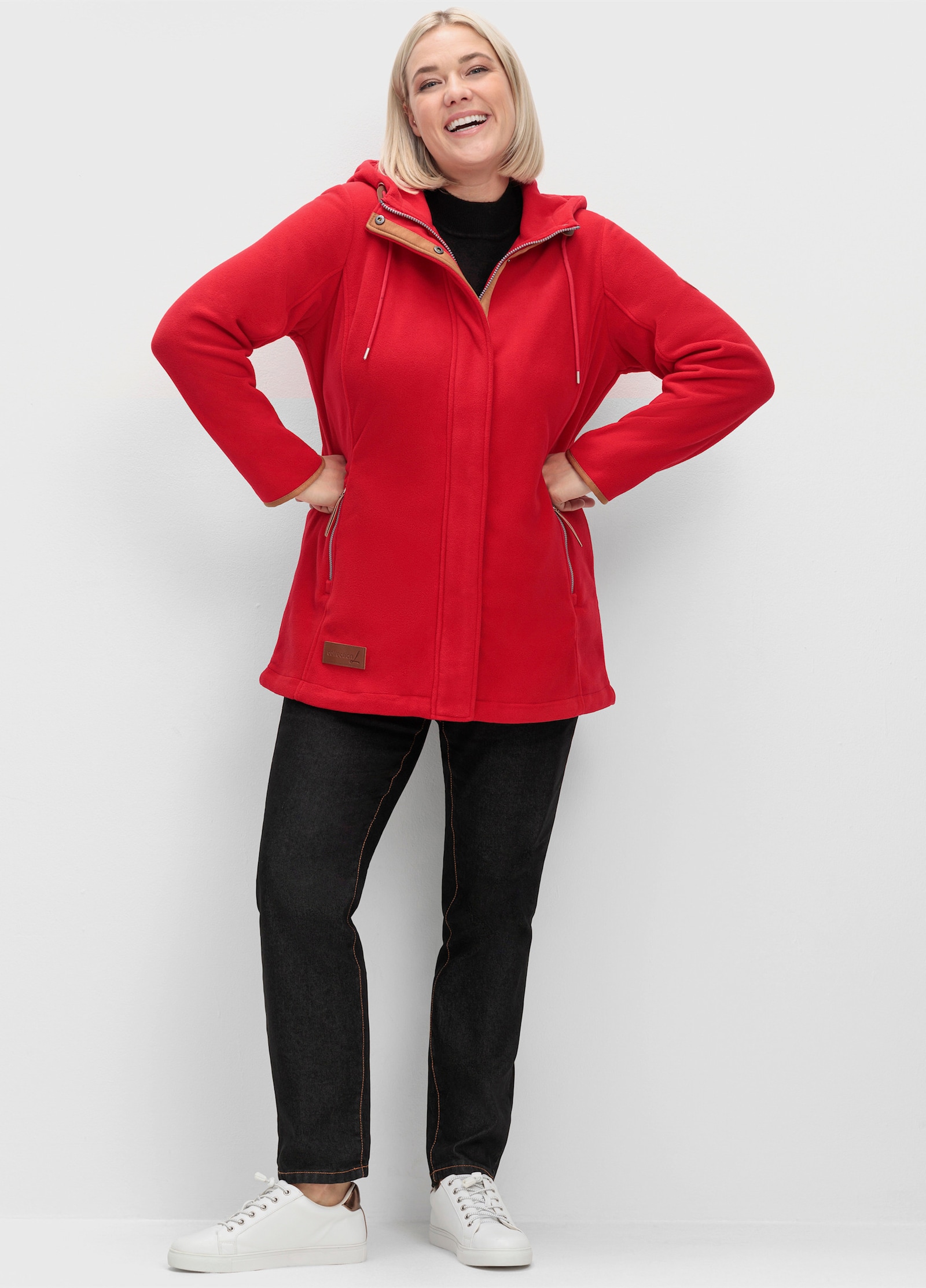 Kapuzenfleecejacke mit verdecktem Reißverschluss - rot