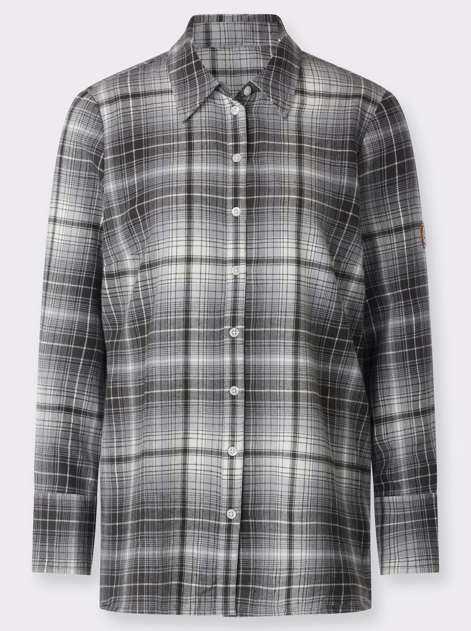 Flanellbluse mit Seitenschlitzen - graphit-steingrau-kariert