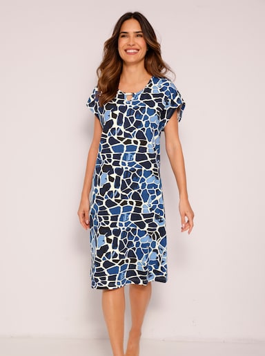 Sommerkleid - champagner-marine-bedruckt