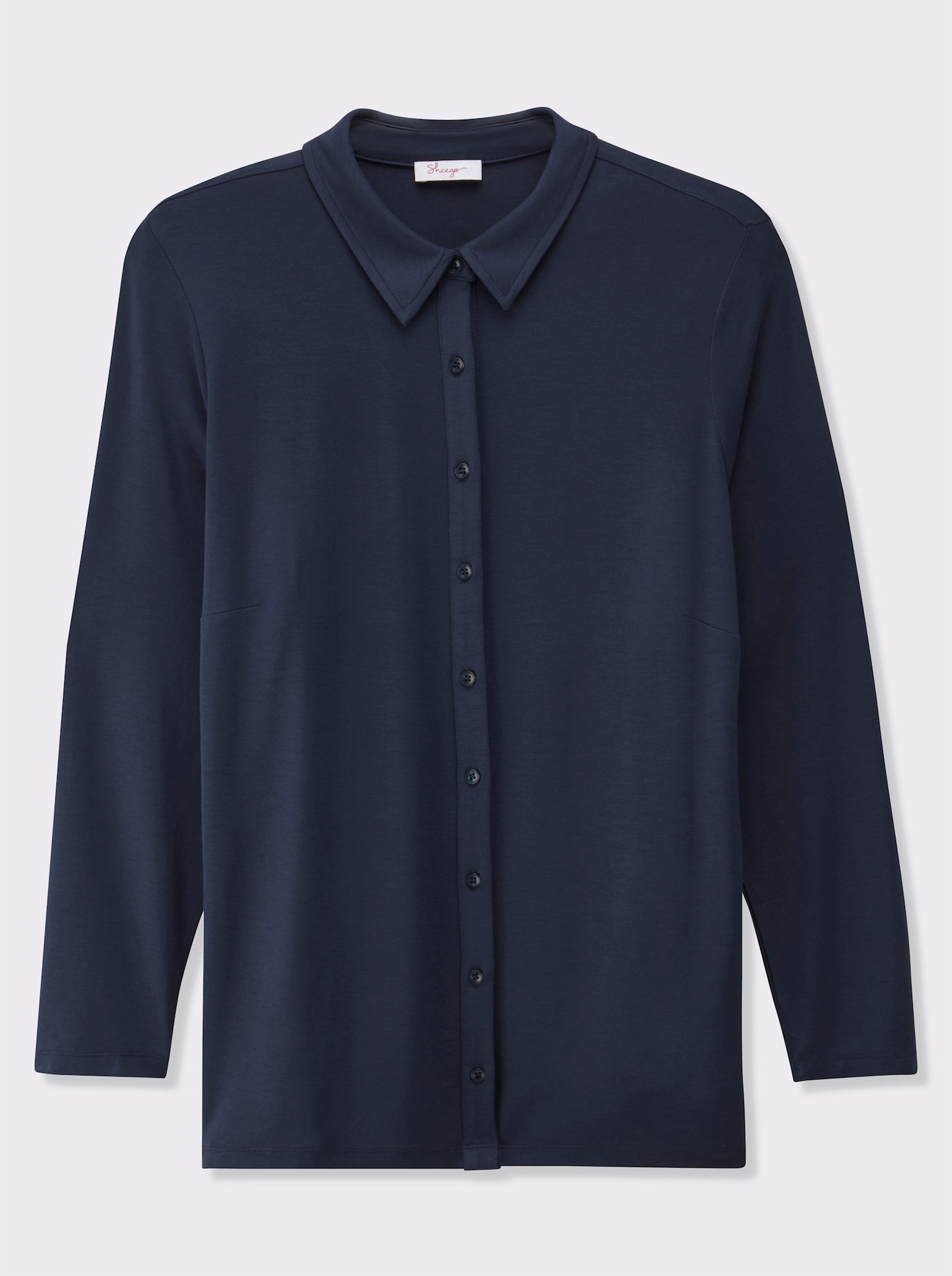 sheego Jersey-Bluse mit durchgehender Knopfleiste - tiefblau
